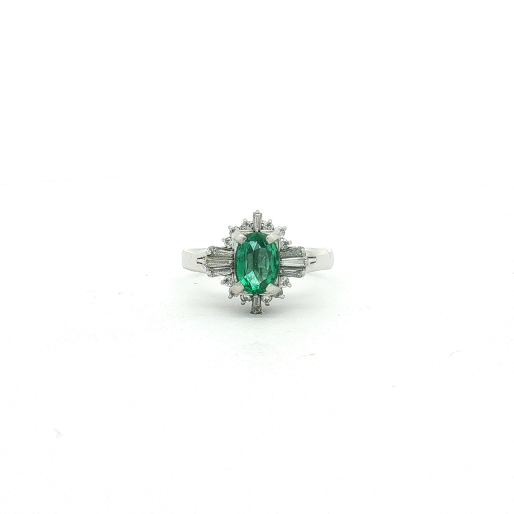18K White Gold Emerald and Diamond Ring