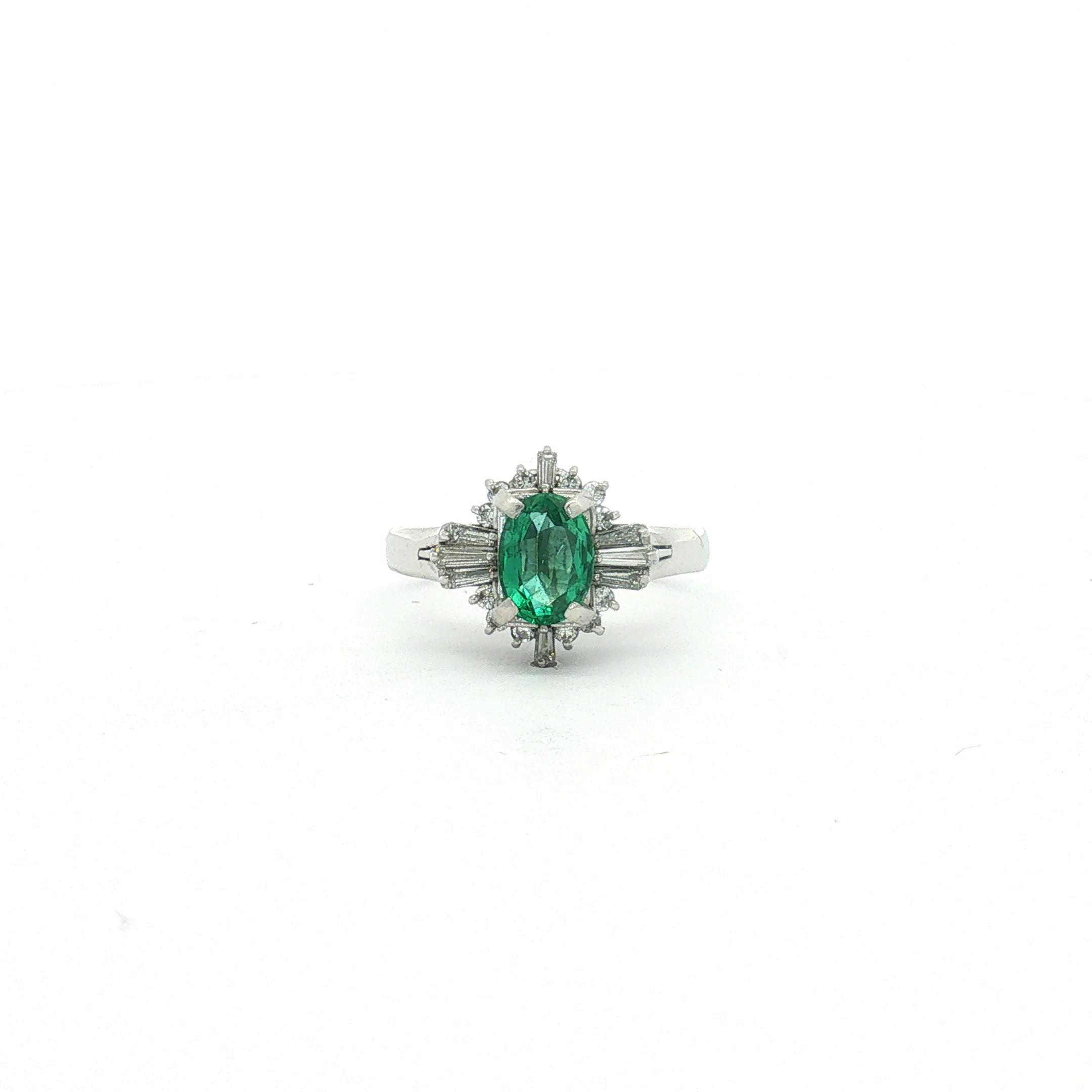 18K White Gold Emerald and Diamond Ring