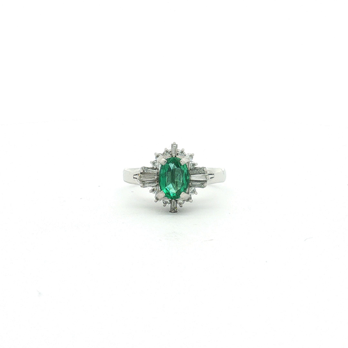 18K White Gold Emerald and Diamond Ring