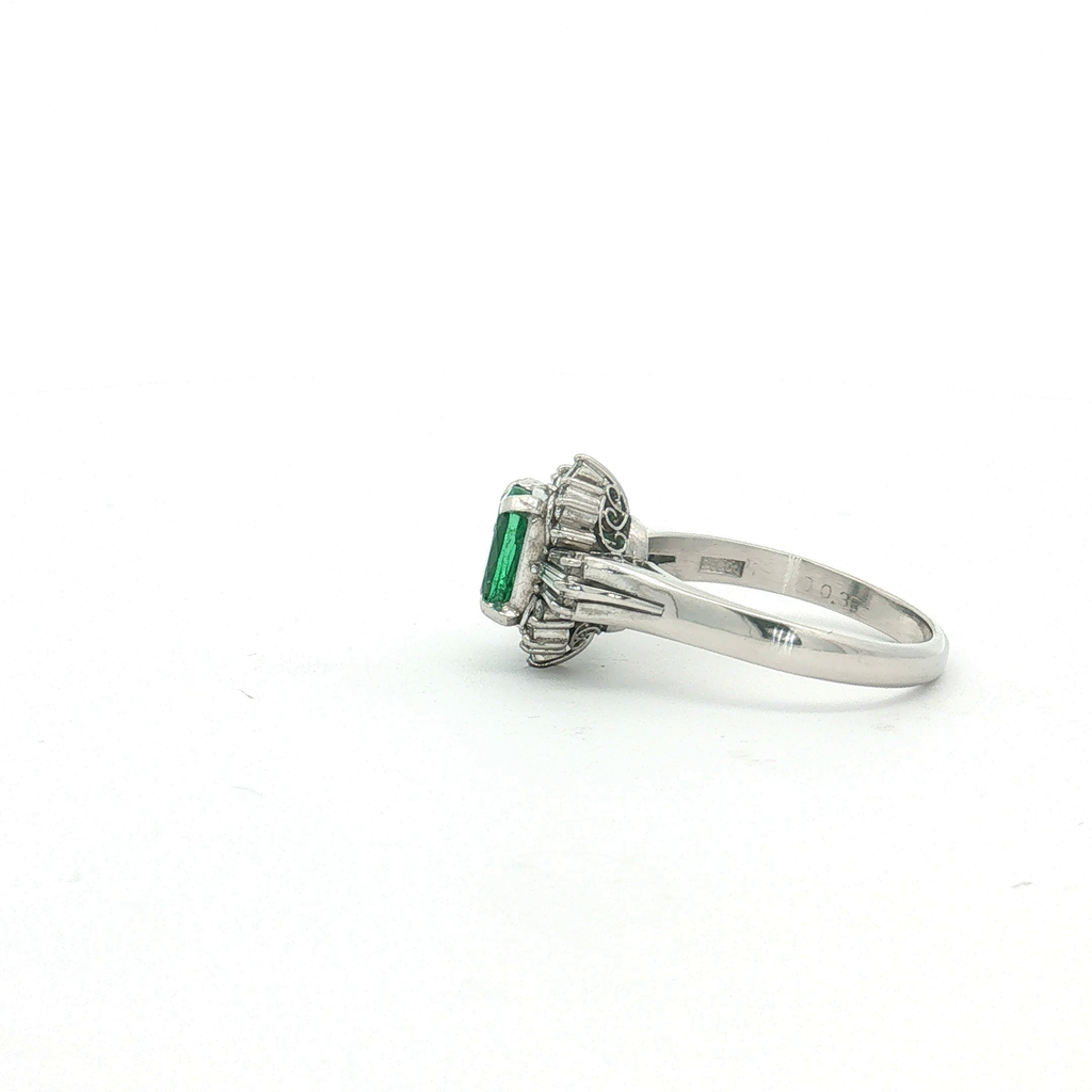 18K White Gold Emerald and Diamond Ring