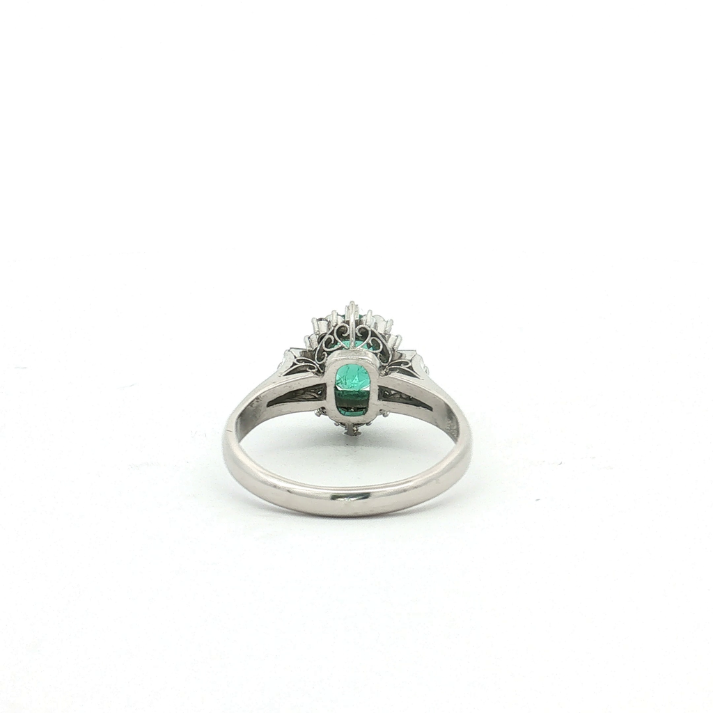 18K White Gold Emerald and Diamond Ring