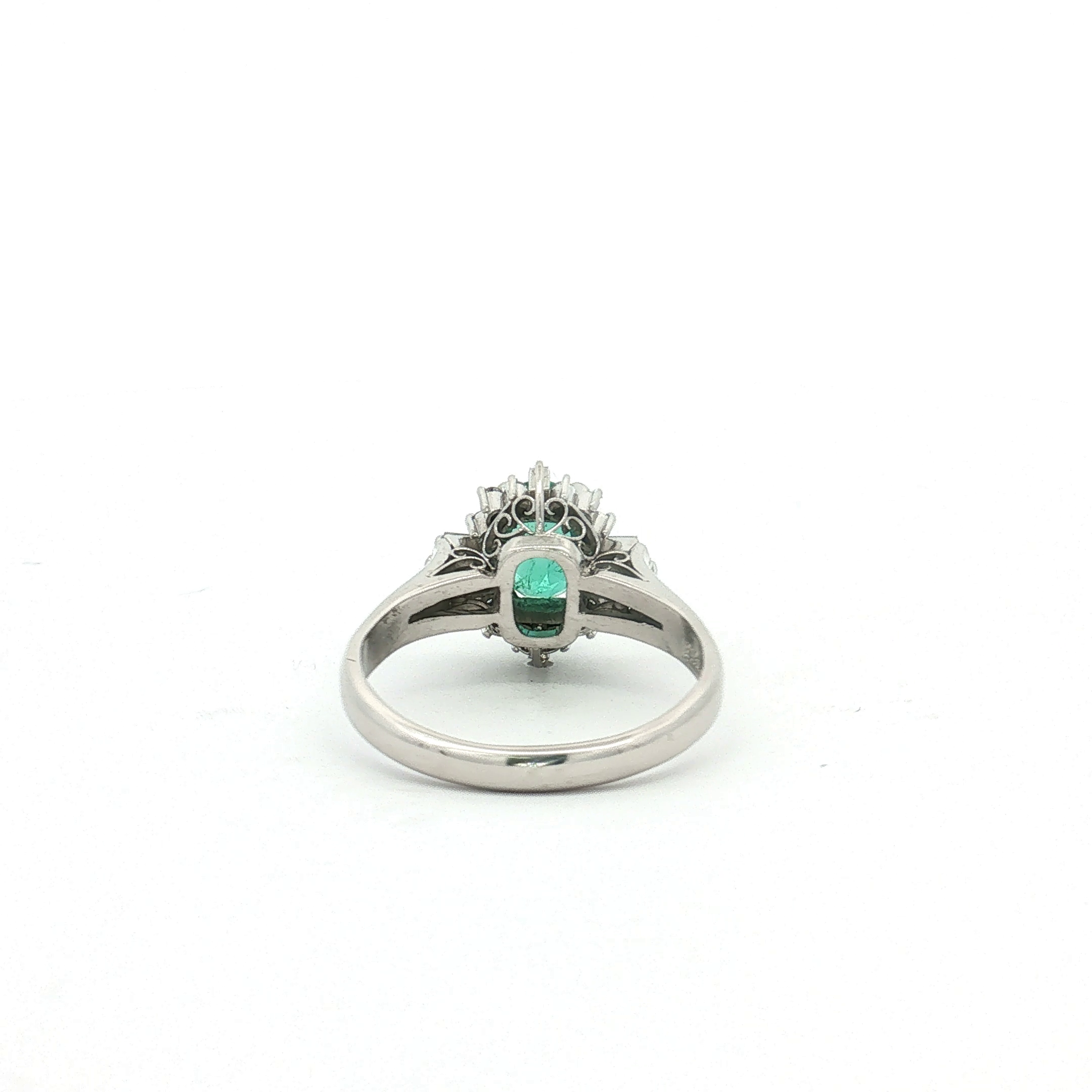 18K White Gold Emerald and Diamond Ring