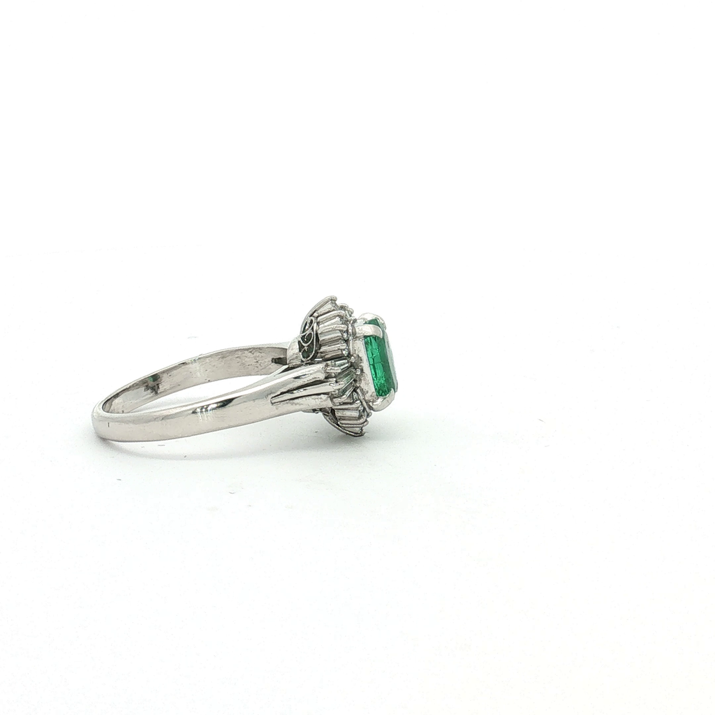 18K White Gold Emerald and Diamond Ring