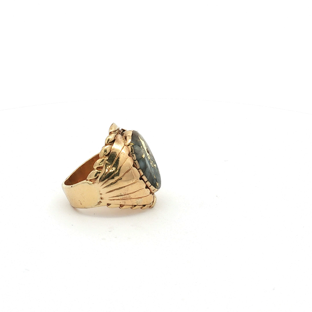 Vintage 14K Yellow Gold Native American Style Gold Quartz Ring