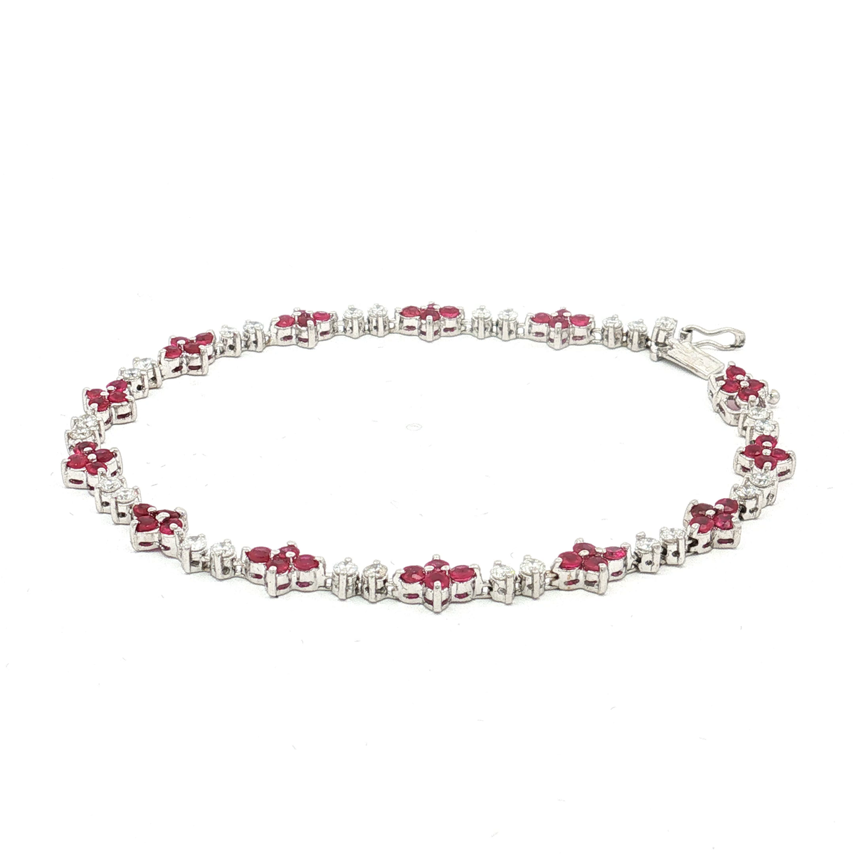 18K White Gold Diamond and Ruby Bracelet