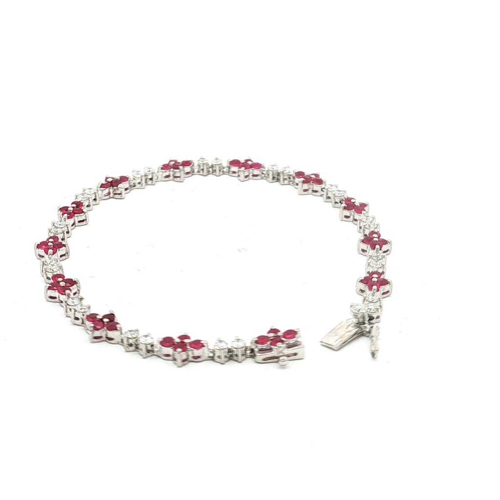 18K White Gold Diamond and Ruby Bracelet