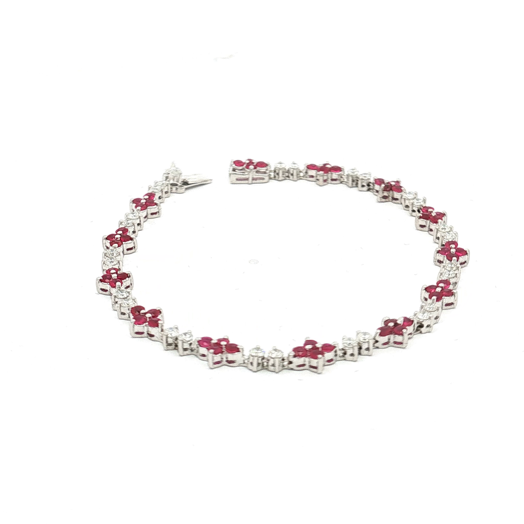 18K White Gold Diamond and Ruby Bracelet
