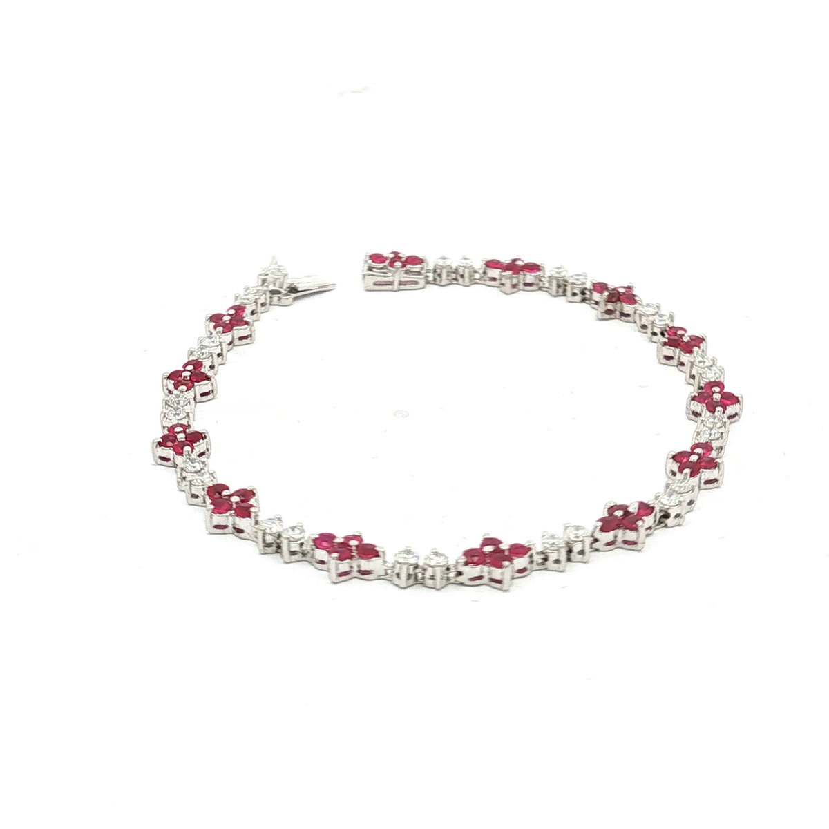 18K White Gold Diamond and Ruby Bracelet