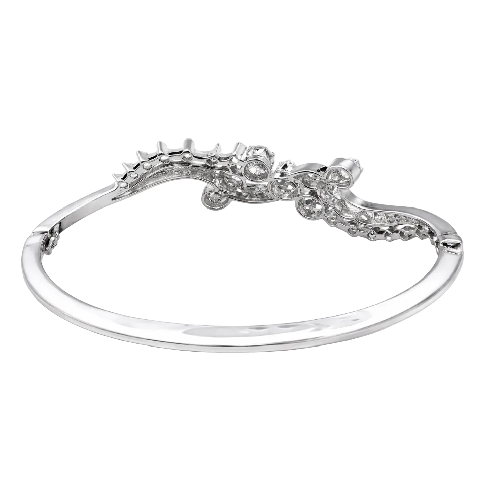 French 1940’s Estate 18K White Gold 3.45 Carat Diamond Bangle Bracelet