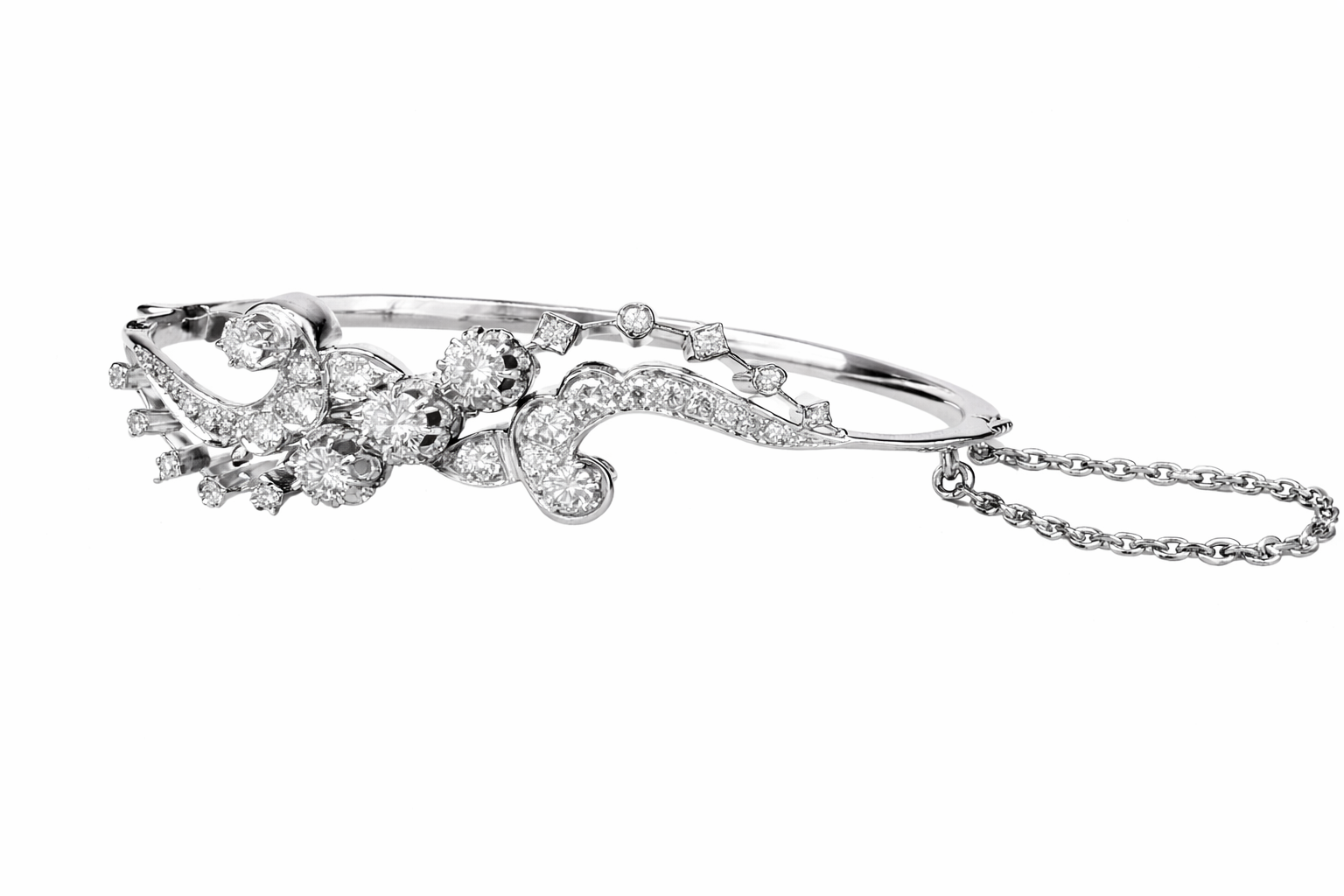French 1940’s Estate 18K White Gold 3.45 Carat Diamond Bangle Bracelet