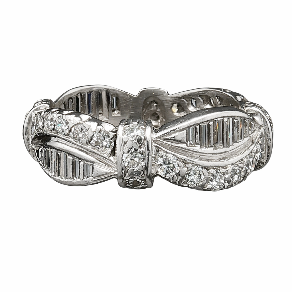 Platinum Estate Diamond Eternity Ring with Round & Baguette Diamonds