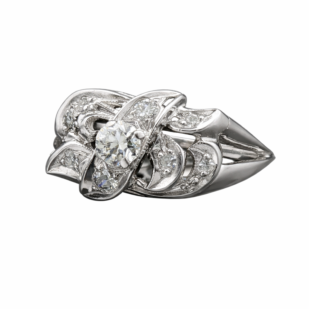 14K White Gold Estate Diamond Ring, c. 1930s–1940s