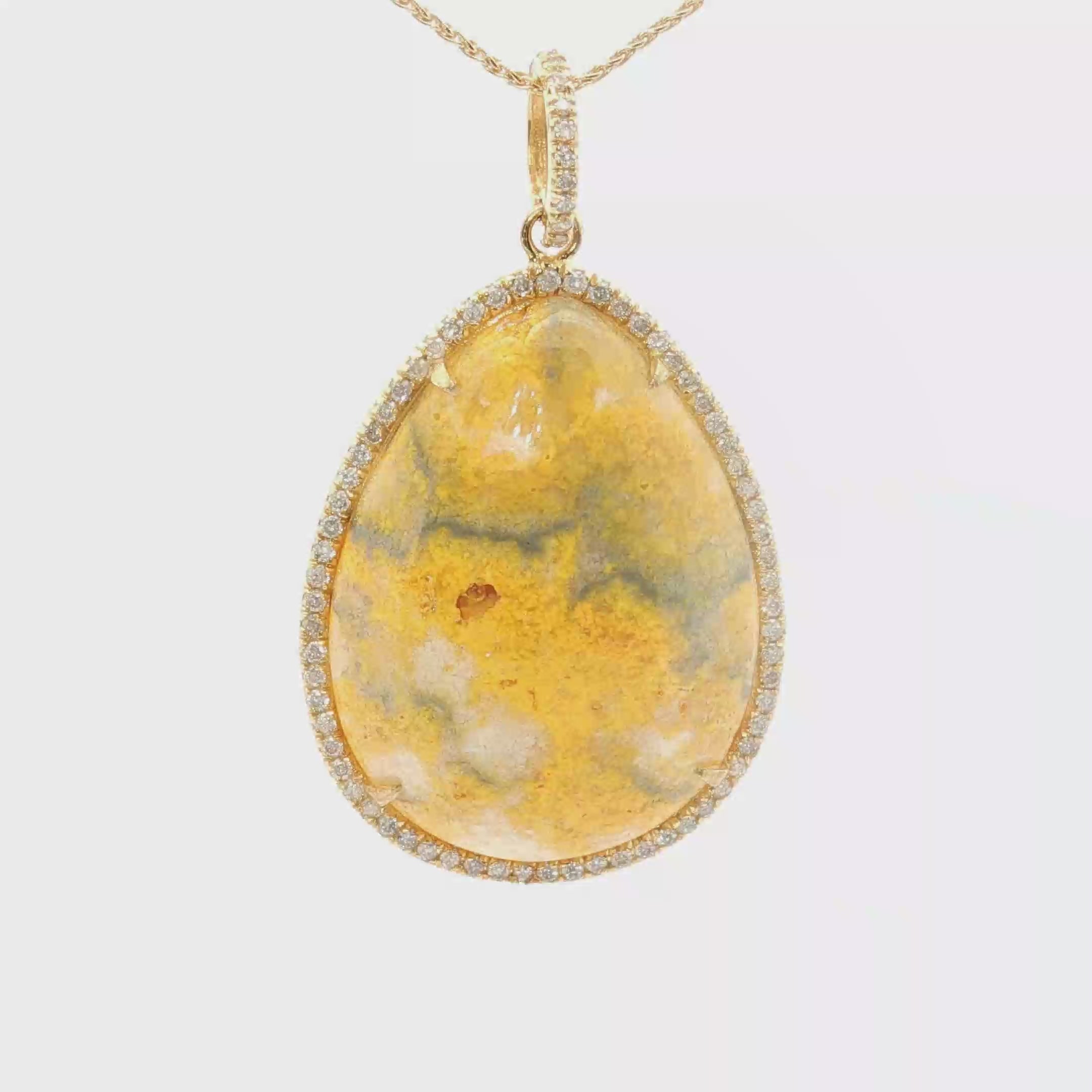 18k Yellow Gold 24 Carat "Bumblebee" Jasper and 0.53 Carat Diamond Pendant