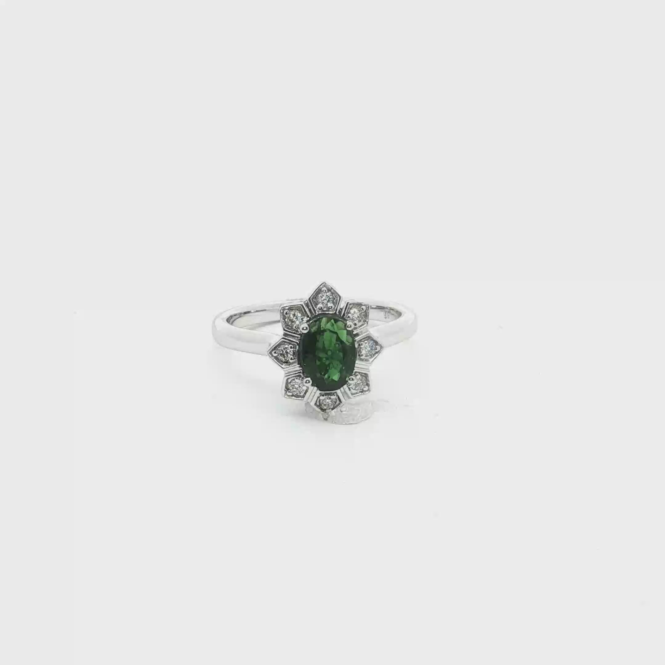 14K White Gold 0.73 Carat Tsavorite Garnet & Diamond Floral Halo Ring