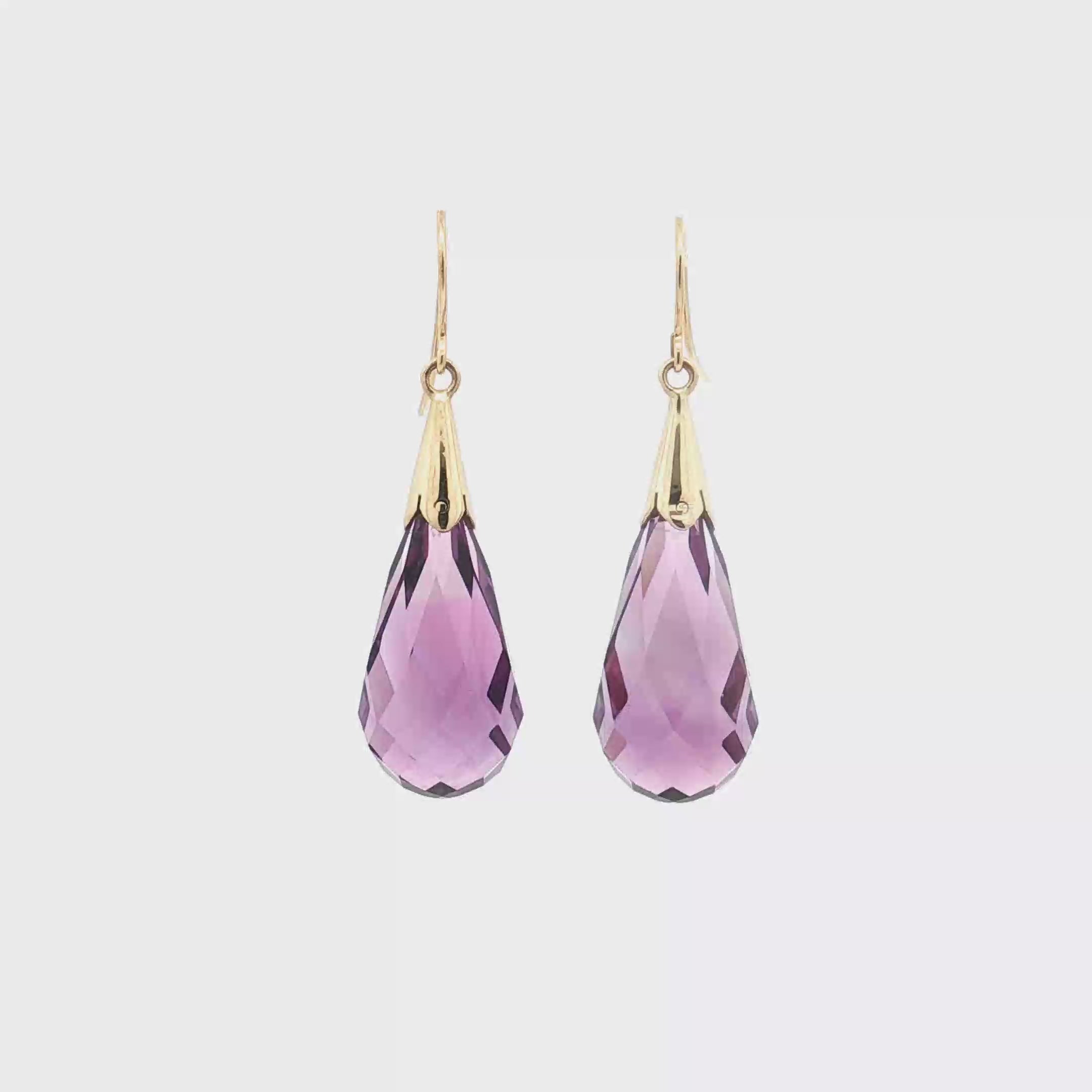 18K Yellow Gold Briolette Amethyst Dangle Earrings