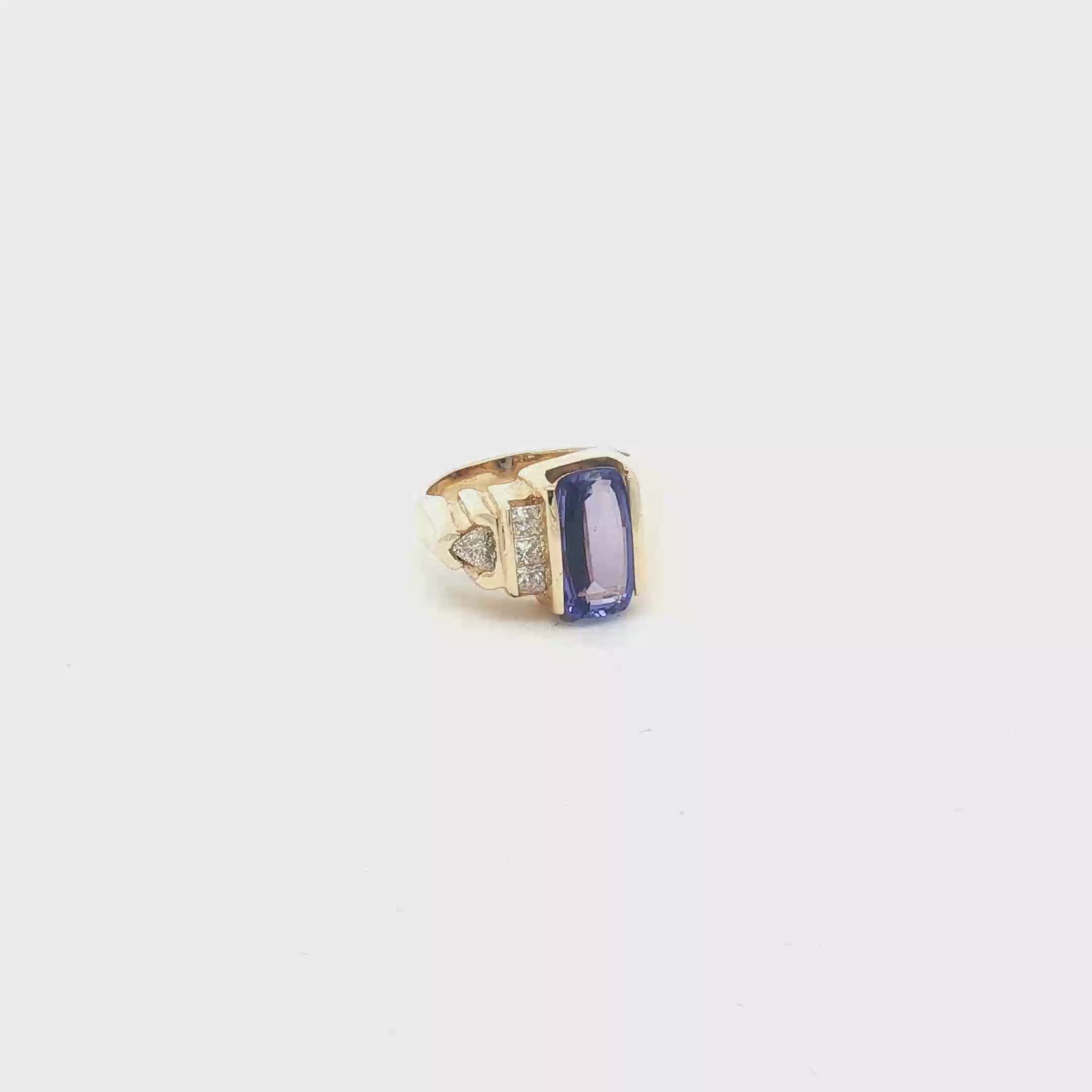 Estate 14K Yellow Gold 2.5 Carat Tanzanite and Diamond Ring