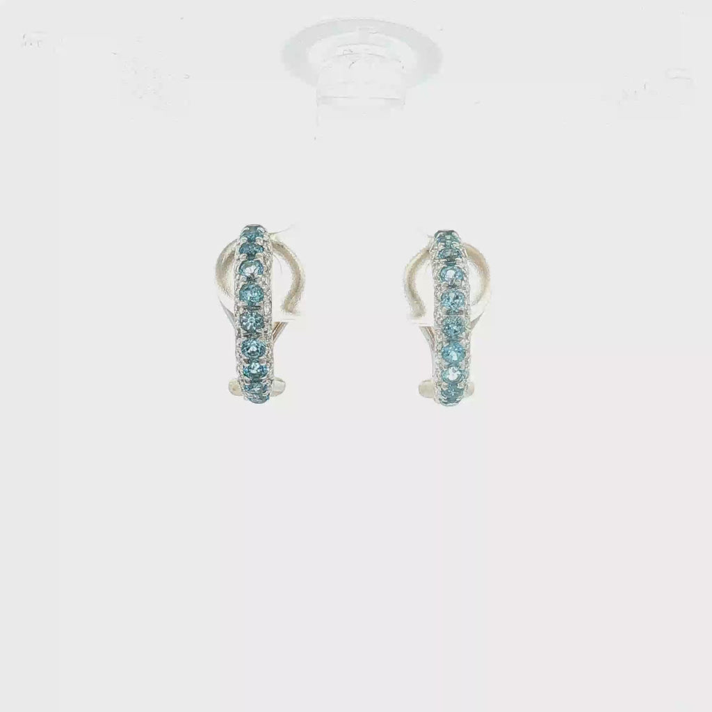 18K White Gold Aquamarine and Diamond Omega Back Earrings