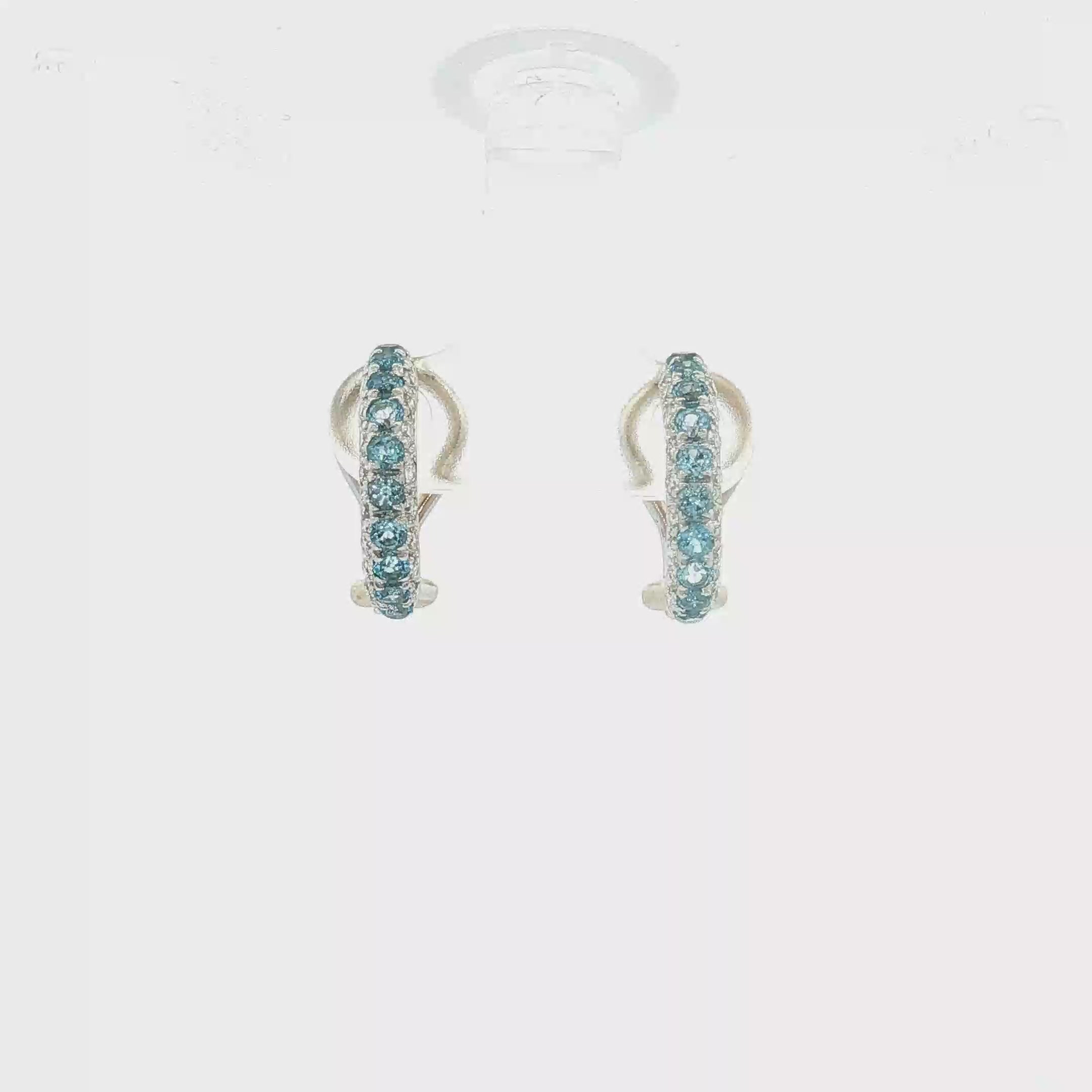 18K White Gold Aquamarine and Diamond Omega Back Earrings