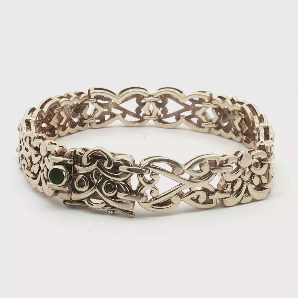 14K Yellow Gold Byzantine Bracelet with Green Cabochon Accent