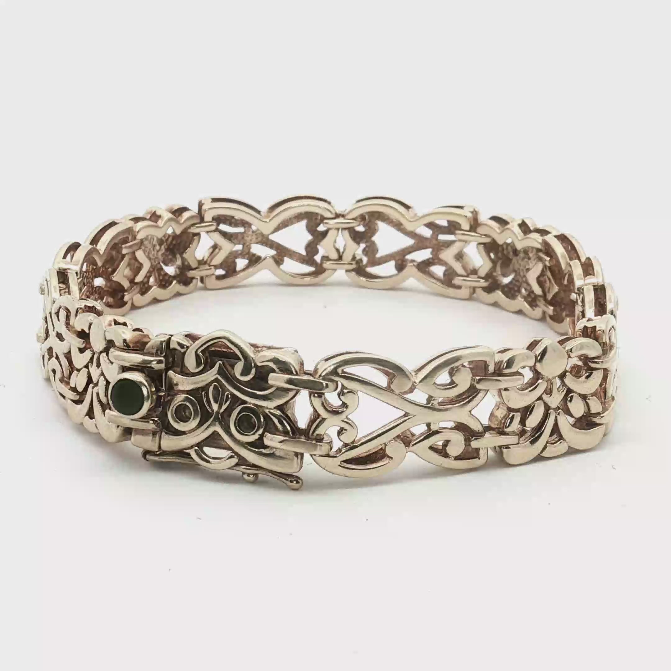 14K Yellow Gold Byzantine Bracelet with Green Cabochon Accent