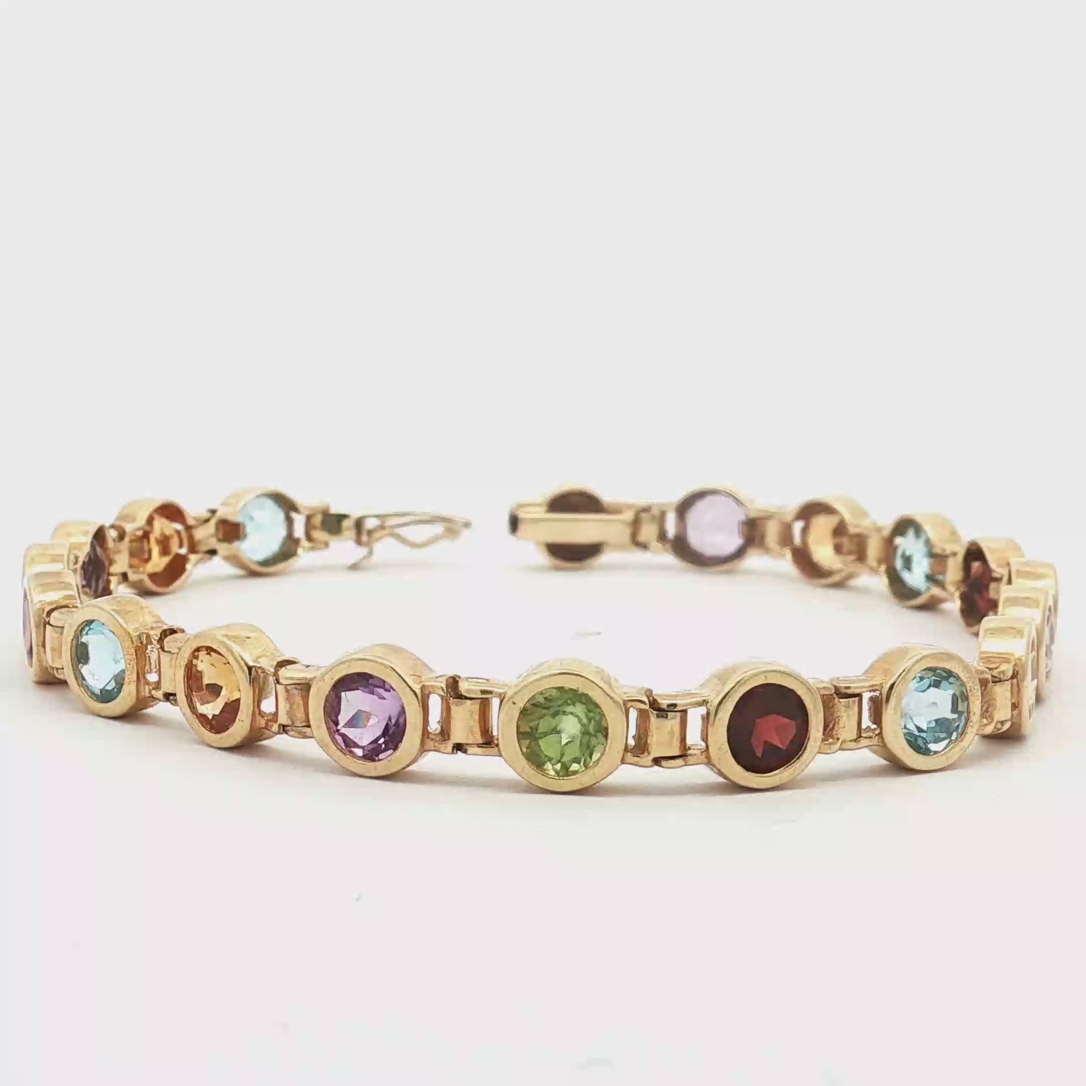 Estate 14K Yellow Gold Bezel-Set Multi-Gemstone Link Bracelet