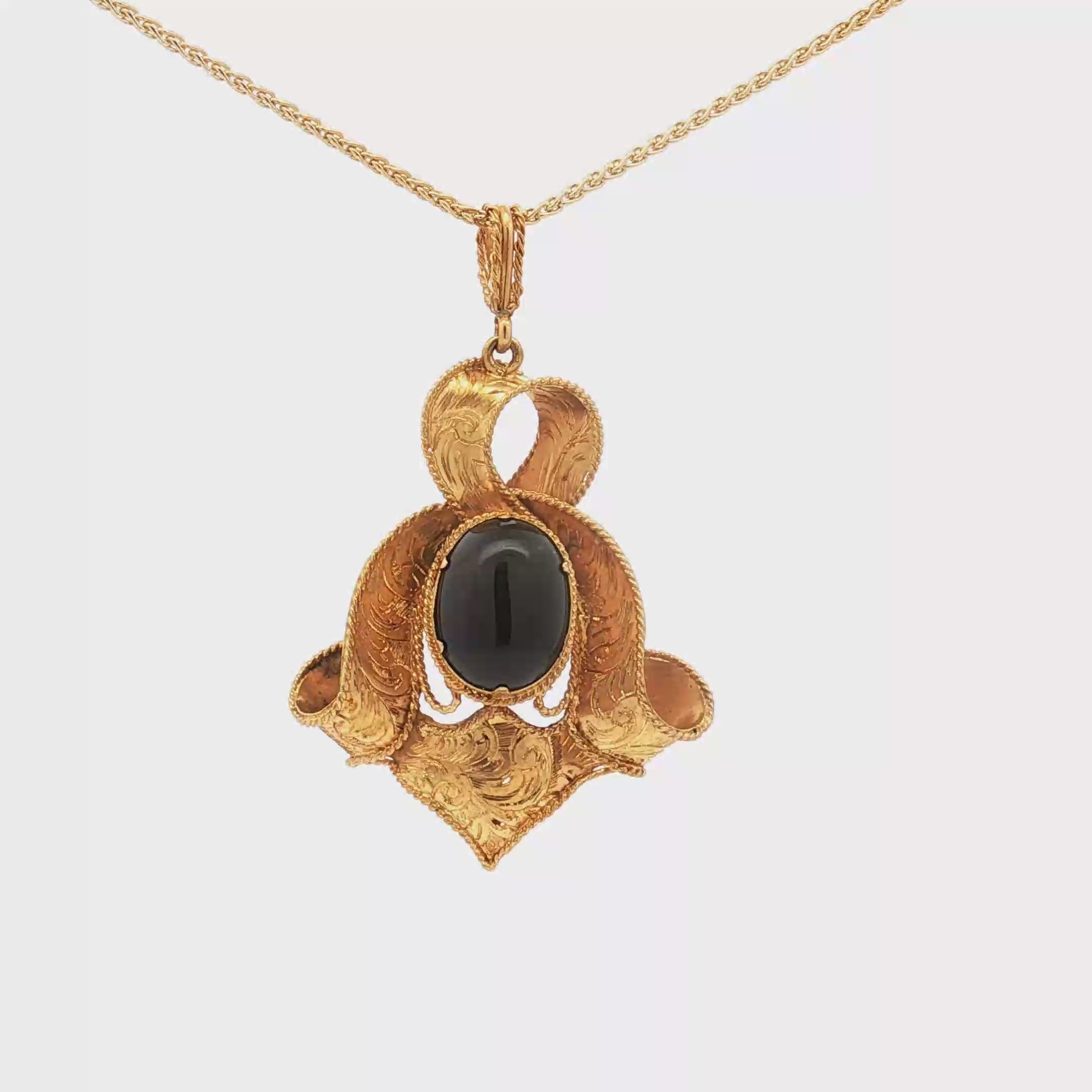 Antique 18K Yellow Gold Five Carat Garnet Cabochon Pendant