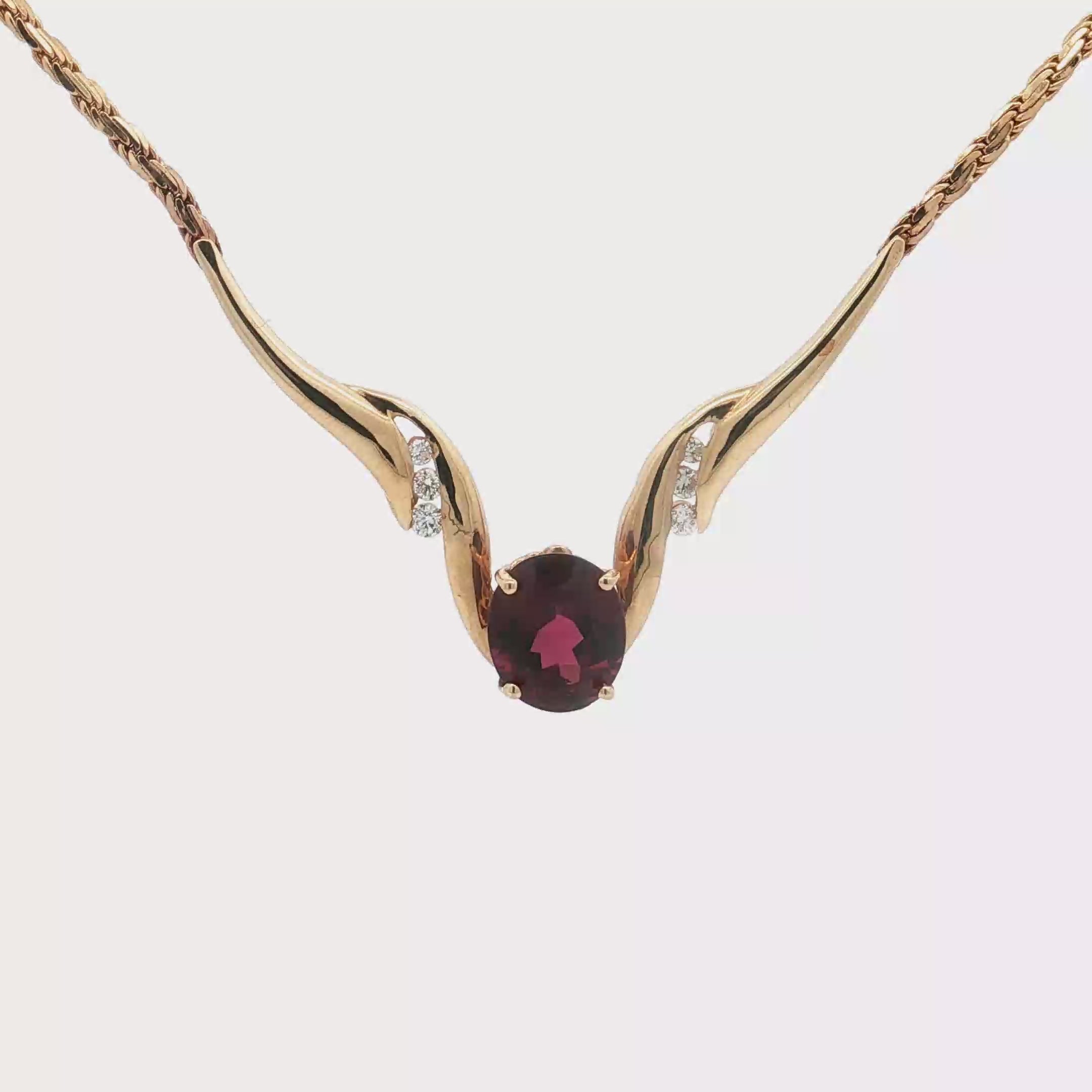 Estate 14K Yellow Gold Rhodolite Garnet and Diamond Necklace