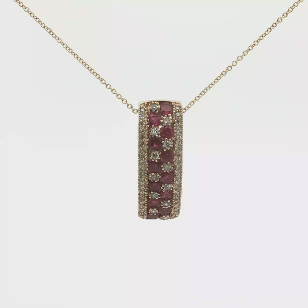 14K Yellow Gold Ruby and Diamond Bar Necklace - 16"