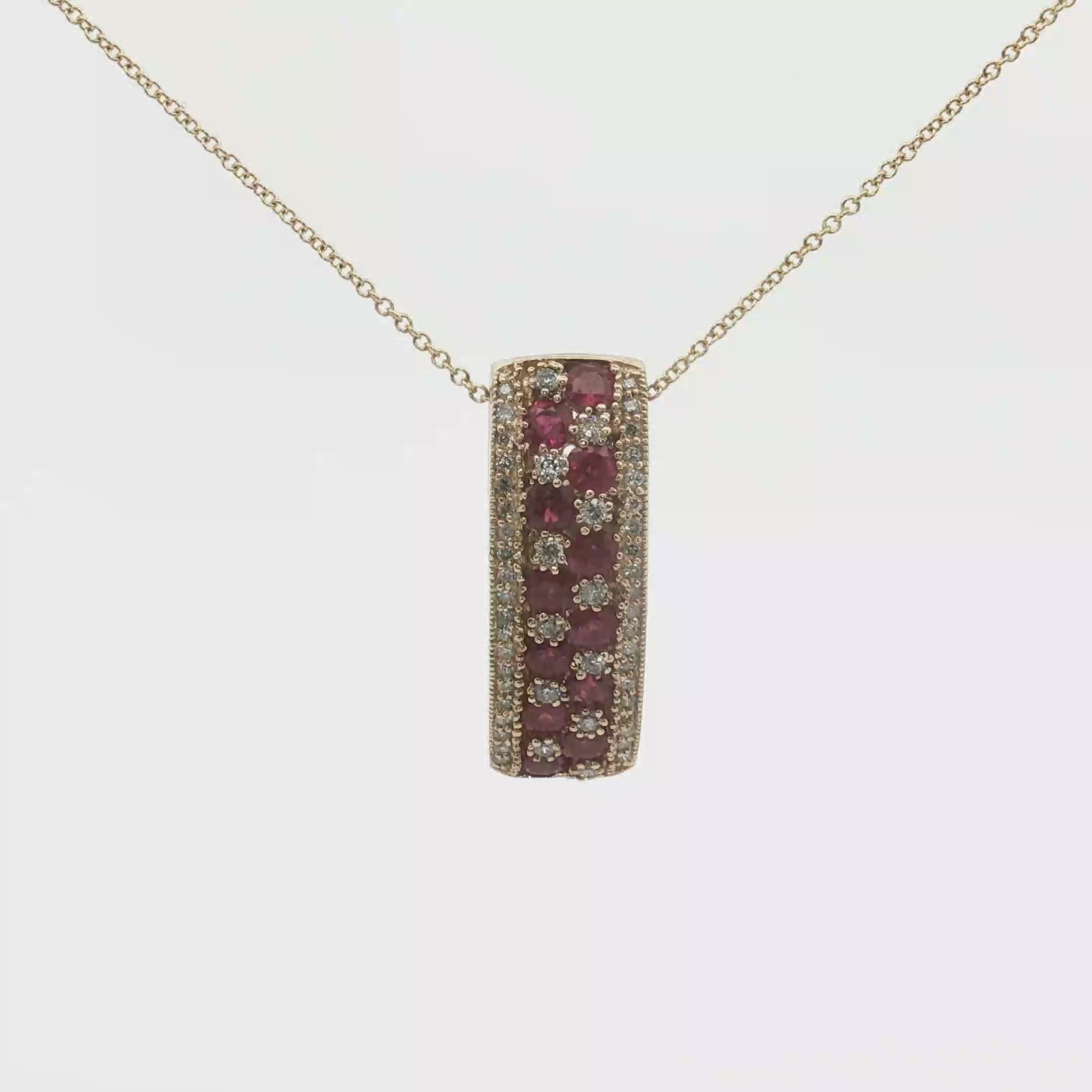 14K Yellow Gold Ruby and Diamond Bar Necklace - 16"