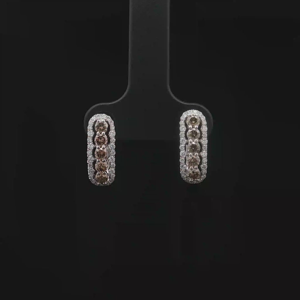14K White Gold Chocolate & White Diamond Huggie Earrings