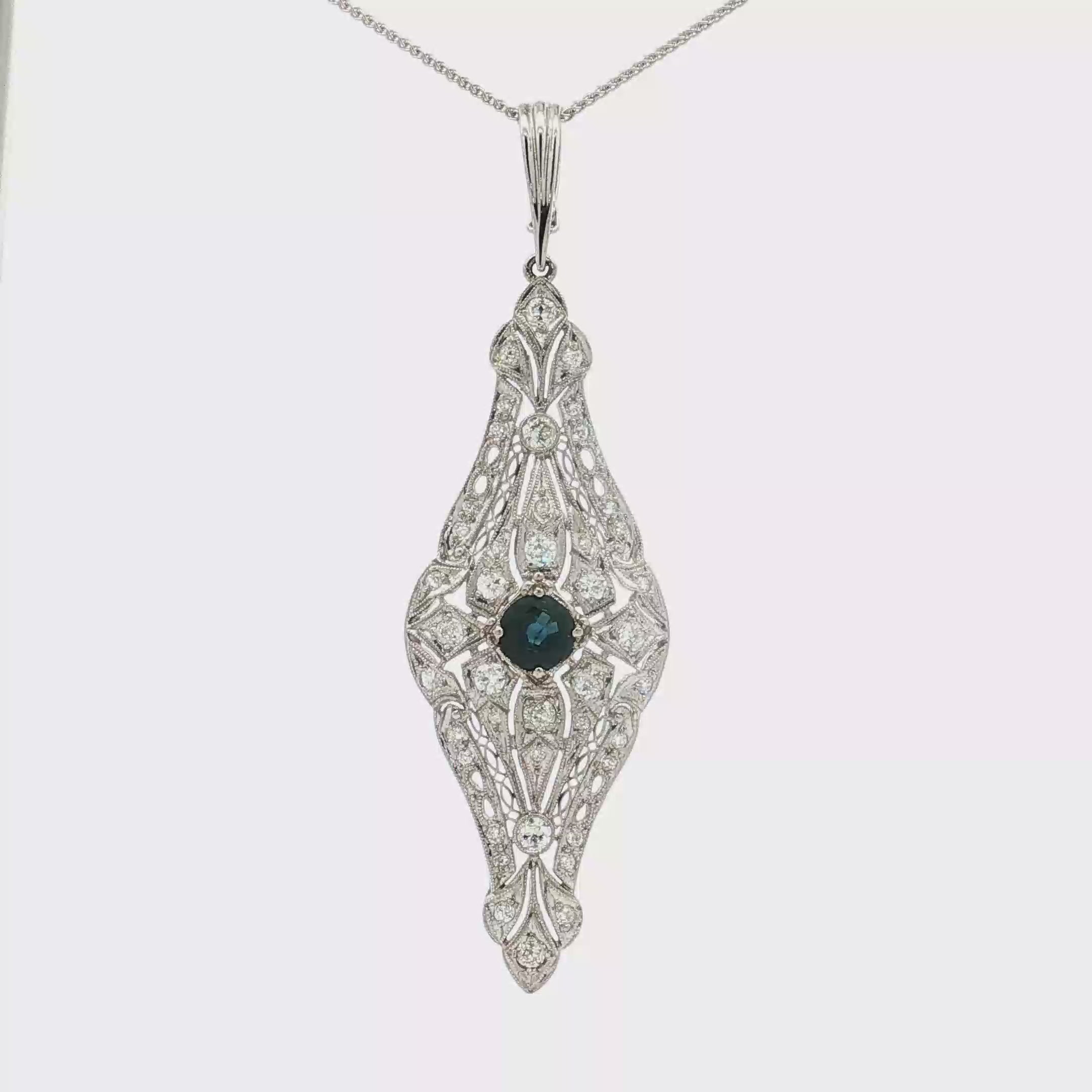 Antique Platinum Filigree Sapphire and Diamond Enhancer Pendant
