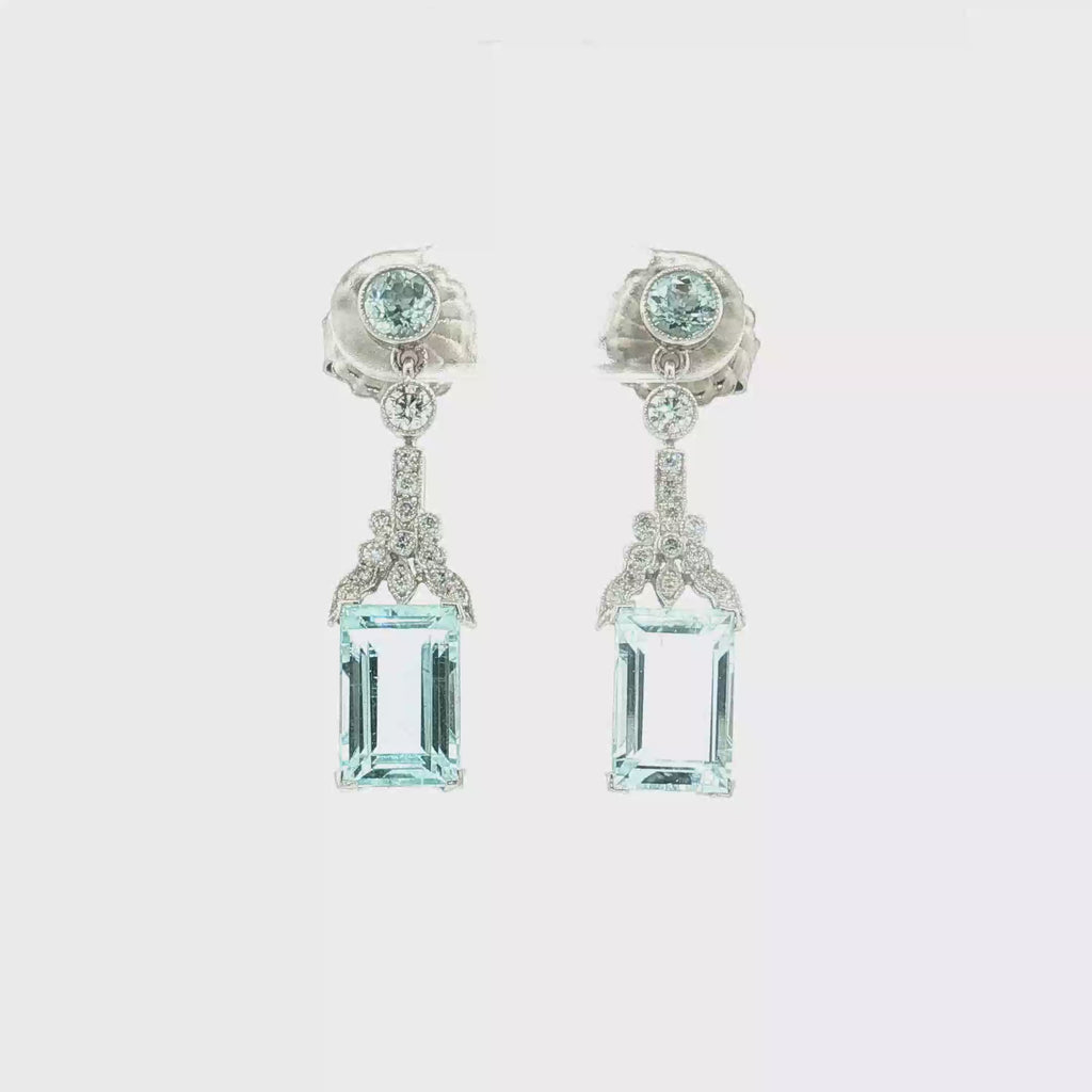 18K White Gold Aquamarine and Diamond Drop Earrings
