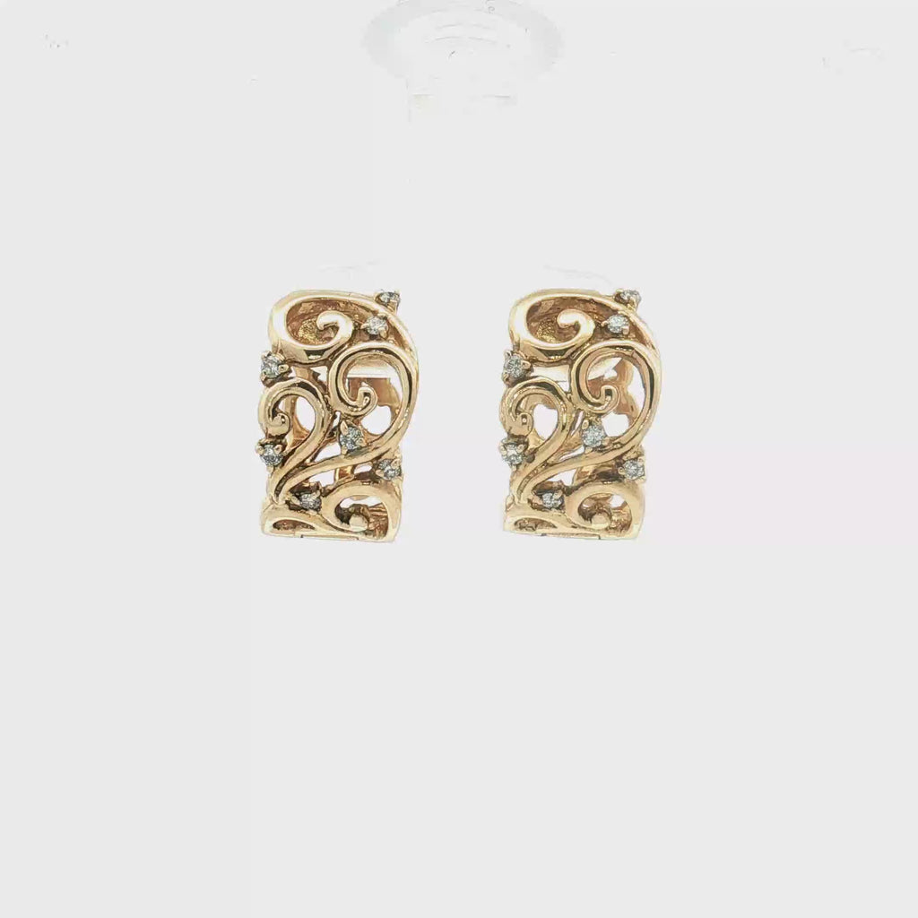 14K Yellow Gold Openwork Diamond Hoop Earrings