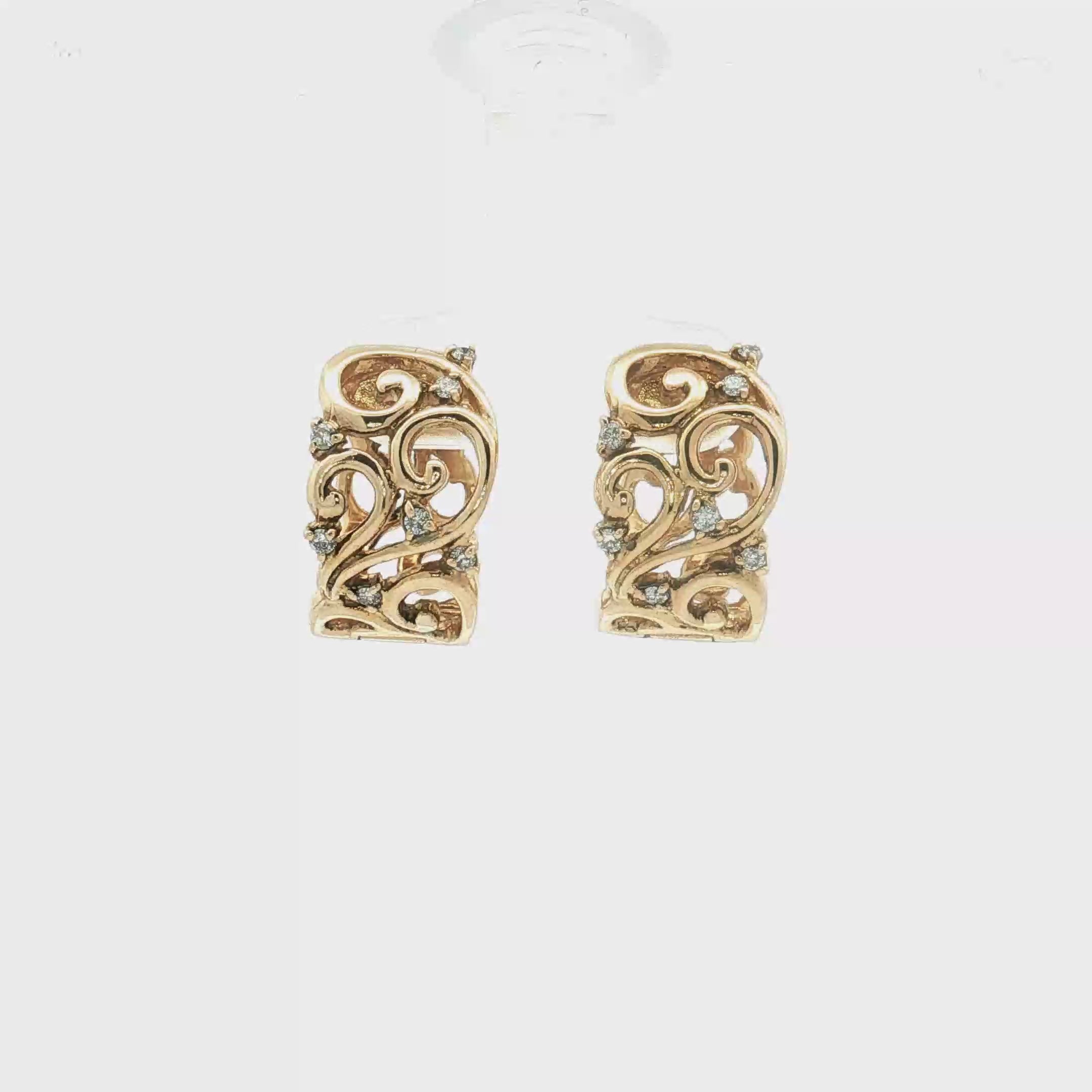 14K Yellow Gold Openwork Diamond Hoop Earrings