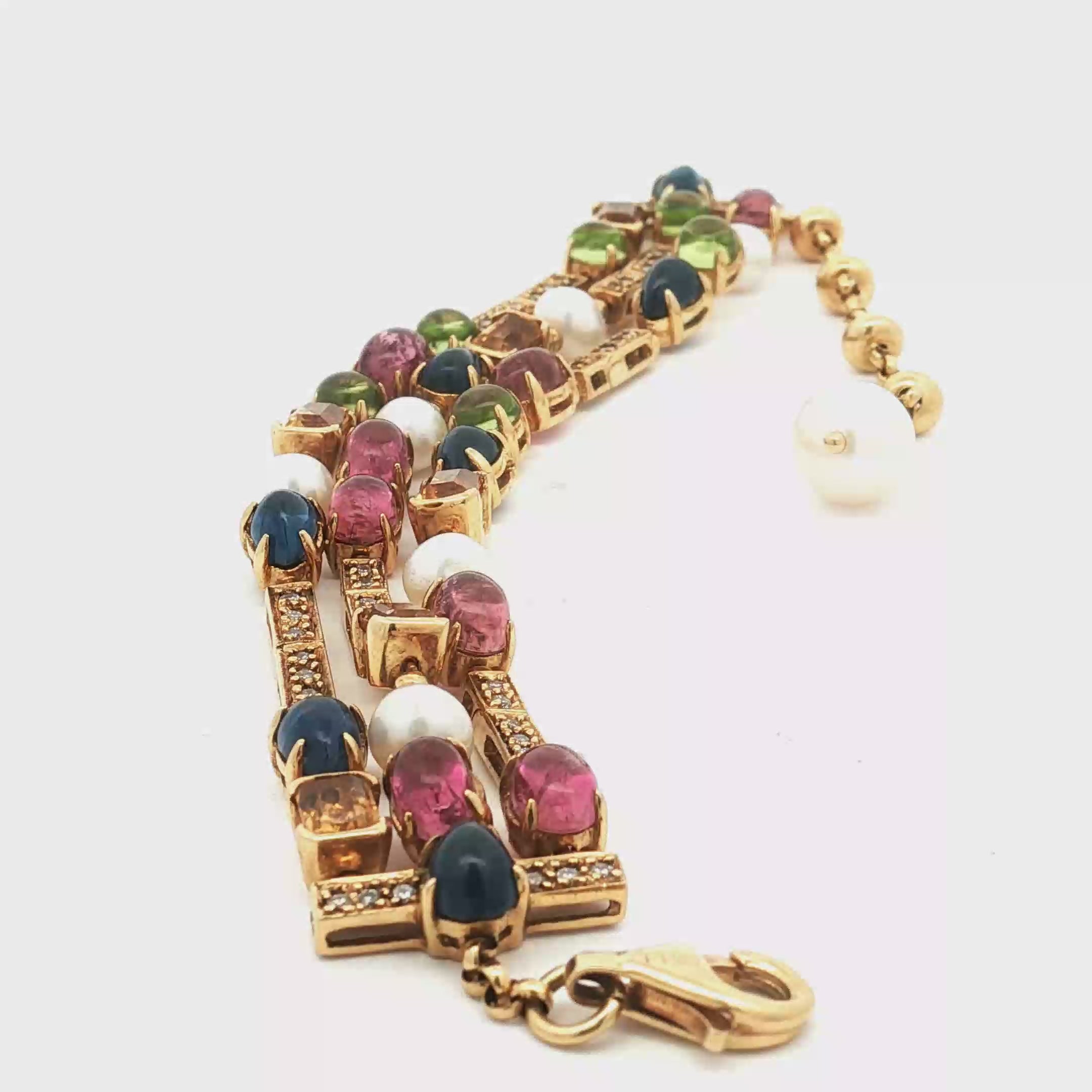 18K Yellow Gold Estate Multi-Gem & Pearl Bracelet