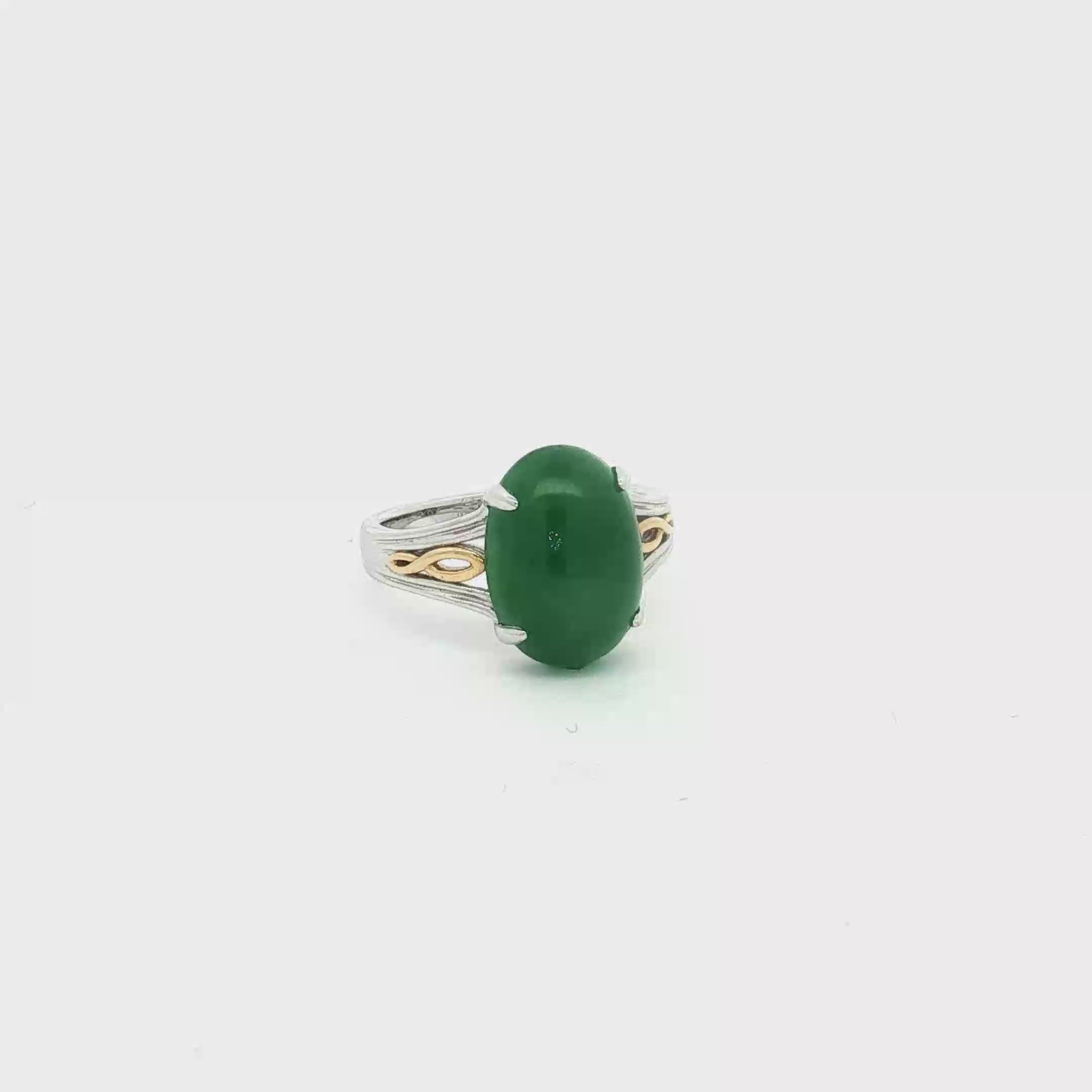 18K Two-Tone Gold Jade Ring