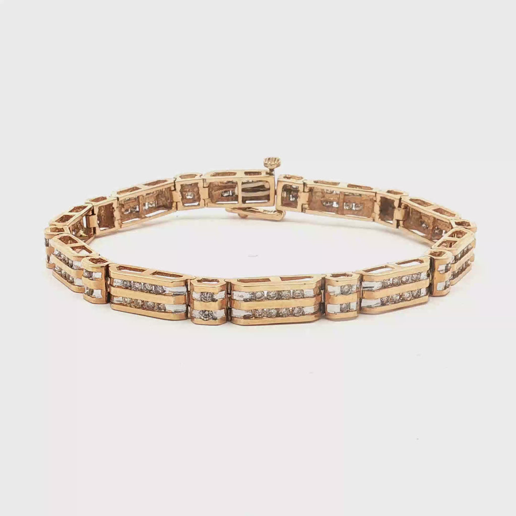 14K Yellow Gold 2.25 ct TW Diamond Double Row Channel Bracelet – 7.25"