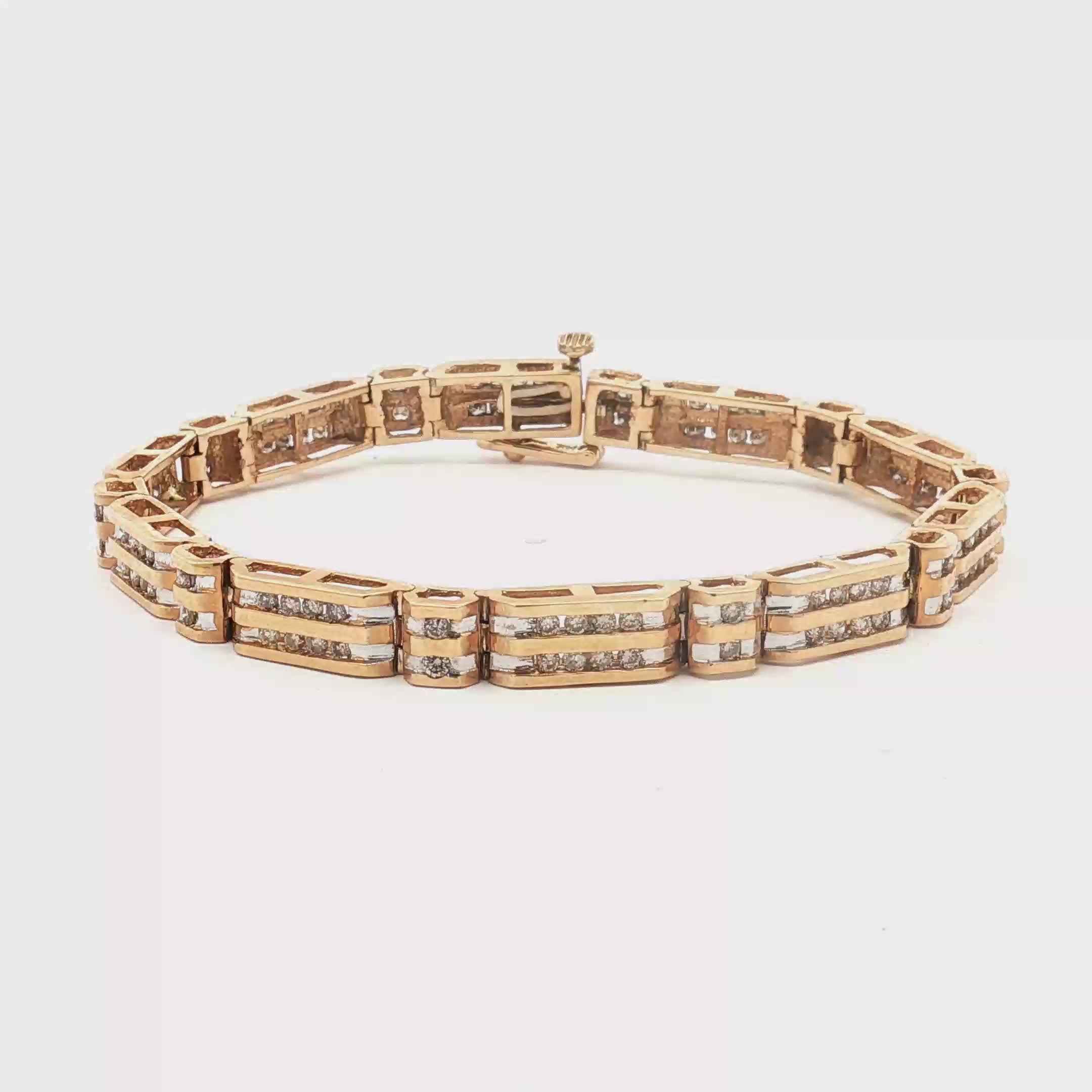 14K Yellow Gold 2.25 ct TW Diamond Double Row Channel Bracelet – 7.25"