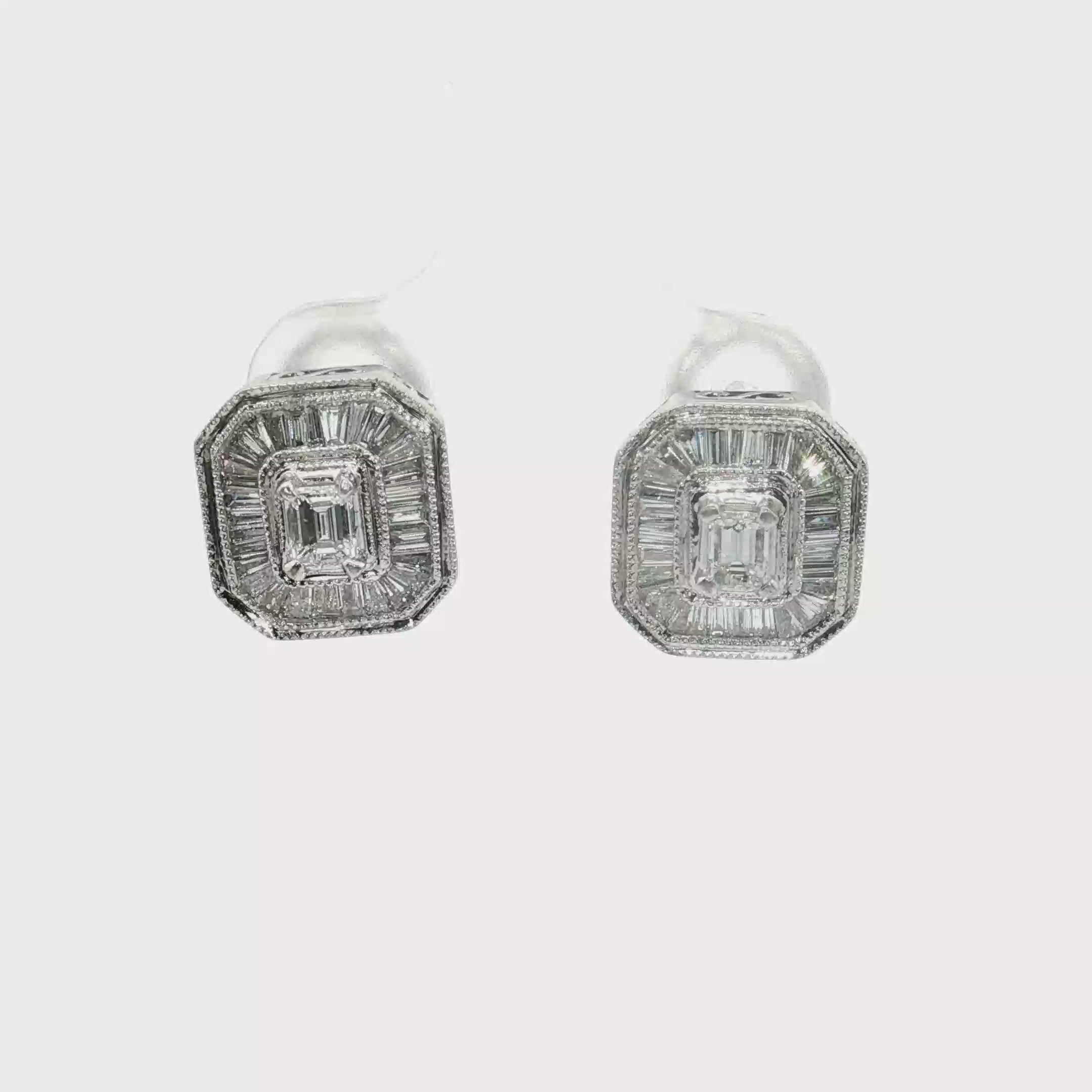 Platinum Estate Emerald Cut & Baguette 1.25 CTW Diamond Earrings