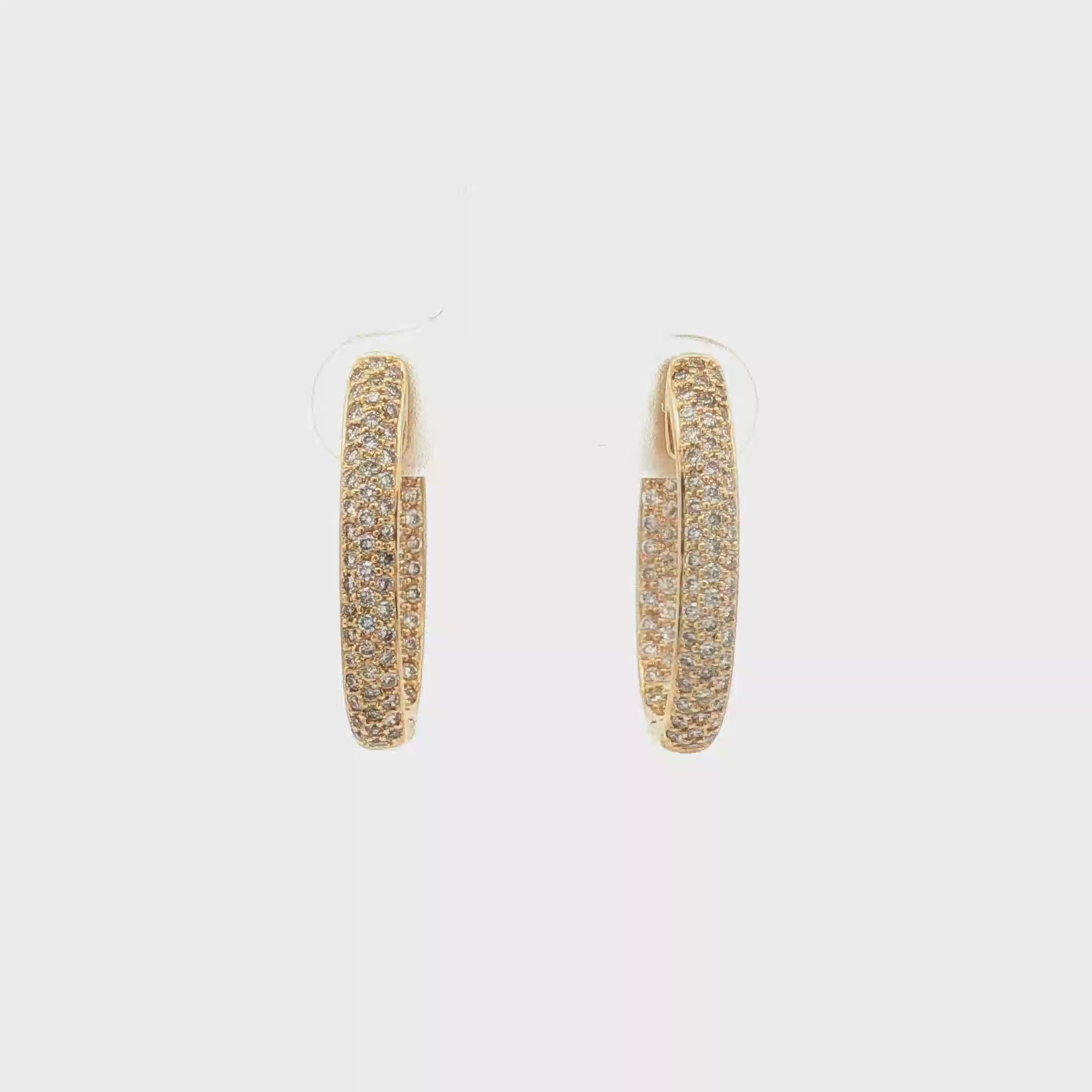 Estate 18K Yellow Gold Pavé Diamond Hoop Earrings