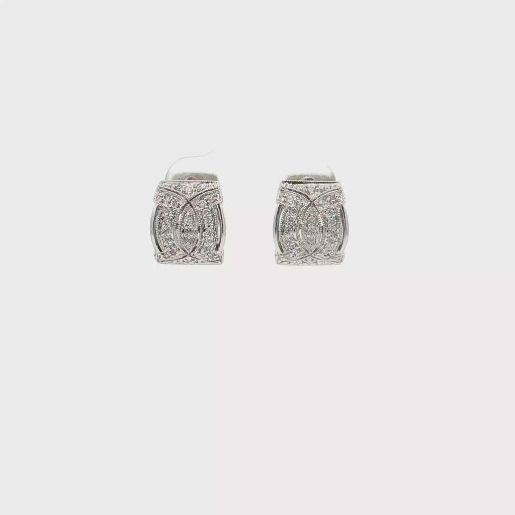 Estate 18K White Gold 0.28 Carat Pavé Diamond Huggie Earrings