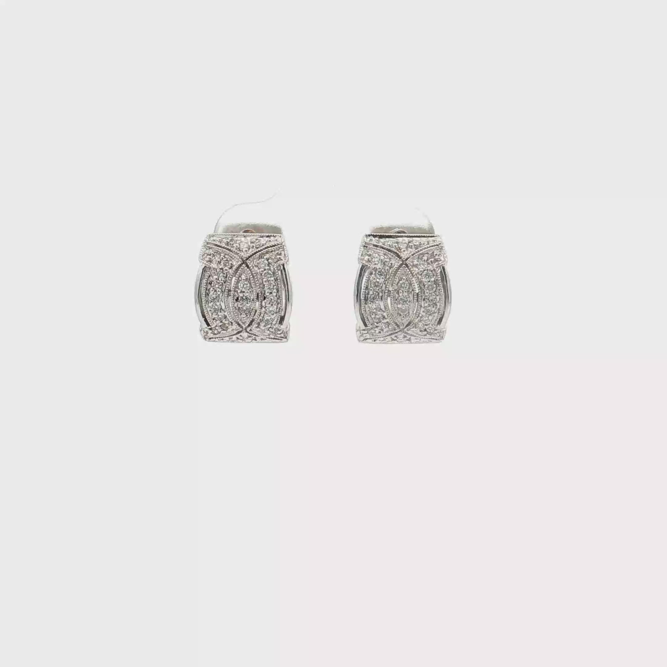 Estate 18K White Gold 0.28 Carat Pavé Diamond Huggie Earrings