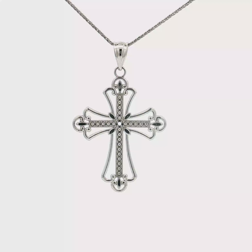 14K White Gold Textured Cross Pendant