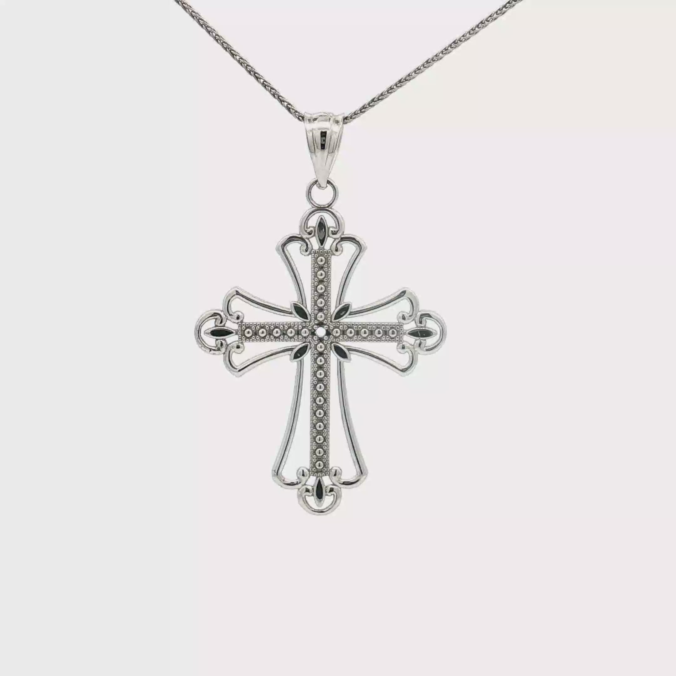 14K White Gold Textured Cross Pendant