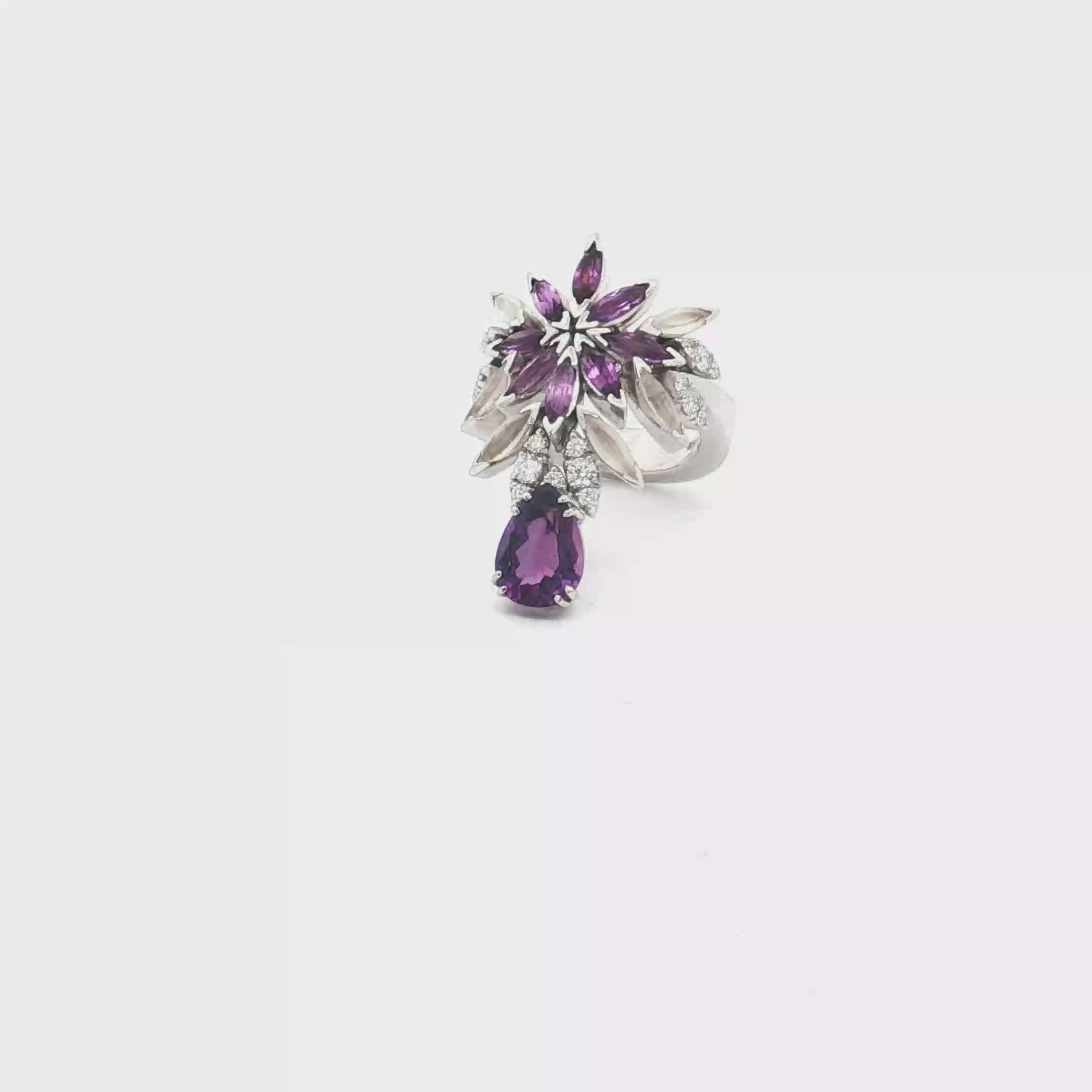 Estate Pasquale Bruni 18K White Gold Amethyst, Quartz and Diamond Ring