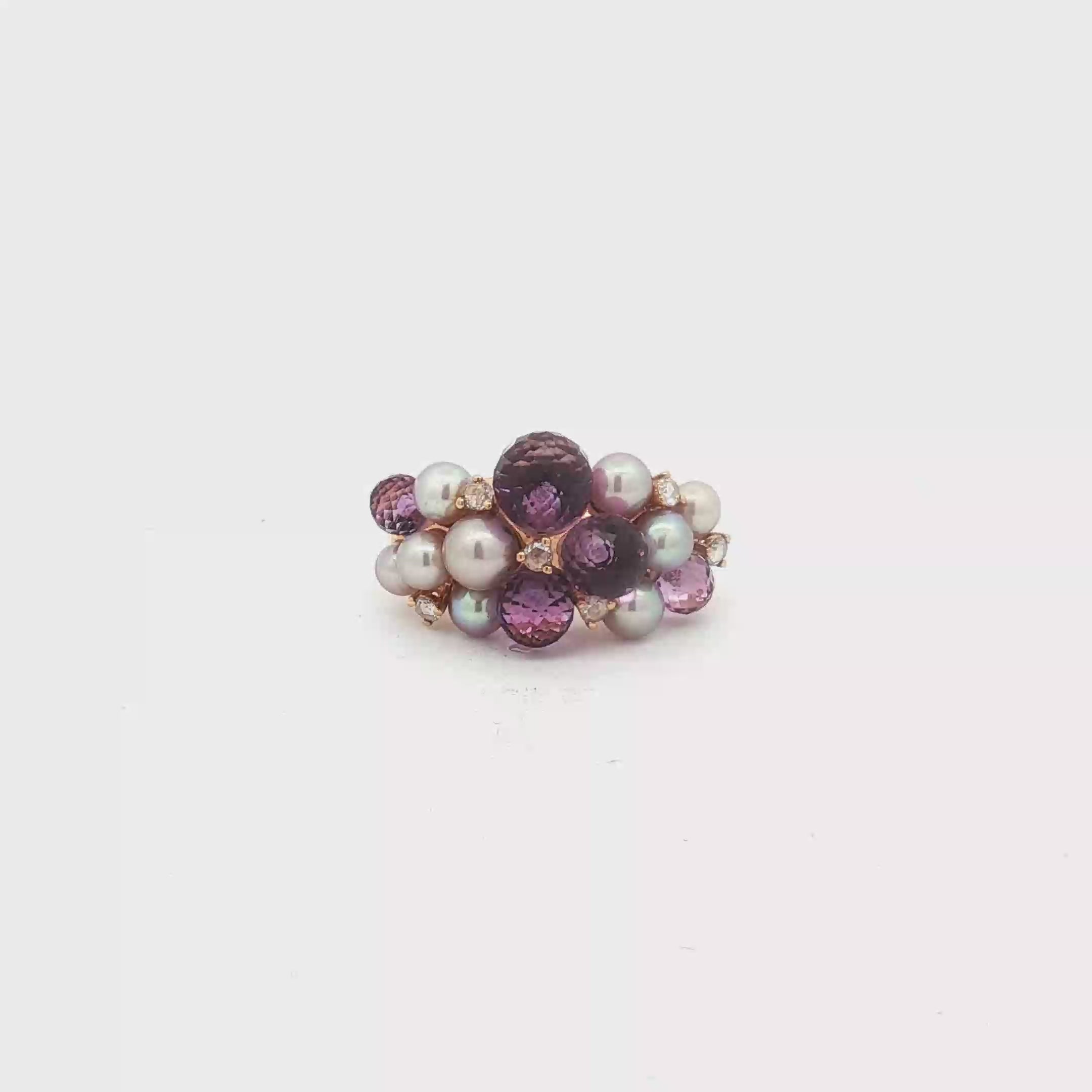 Estate Mimi Milano 18K Yellow Gold Amethyst, Pearl and Diamond Ring
