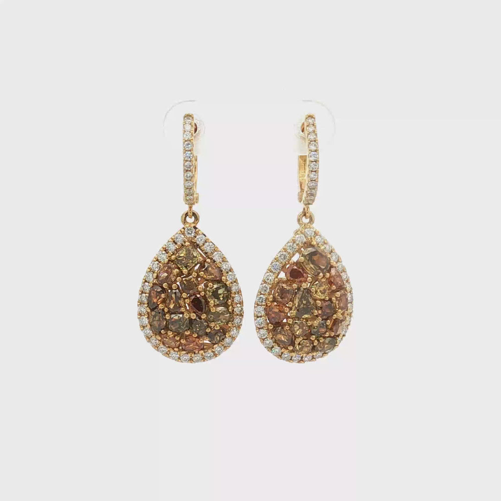 18K Yellow Gold ~1.23 Carat Fancy Colored Diamond Earrings