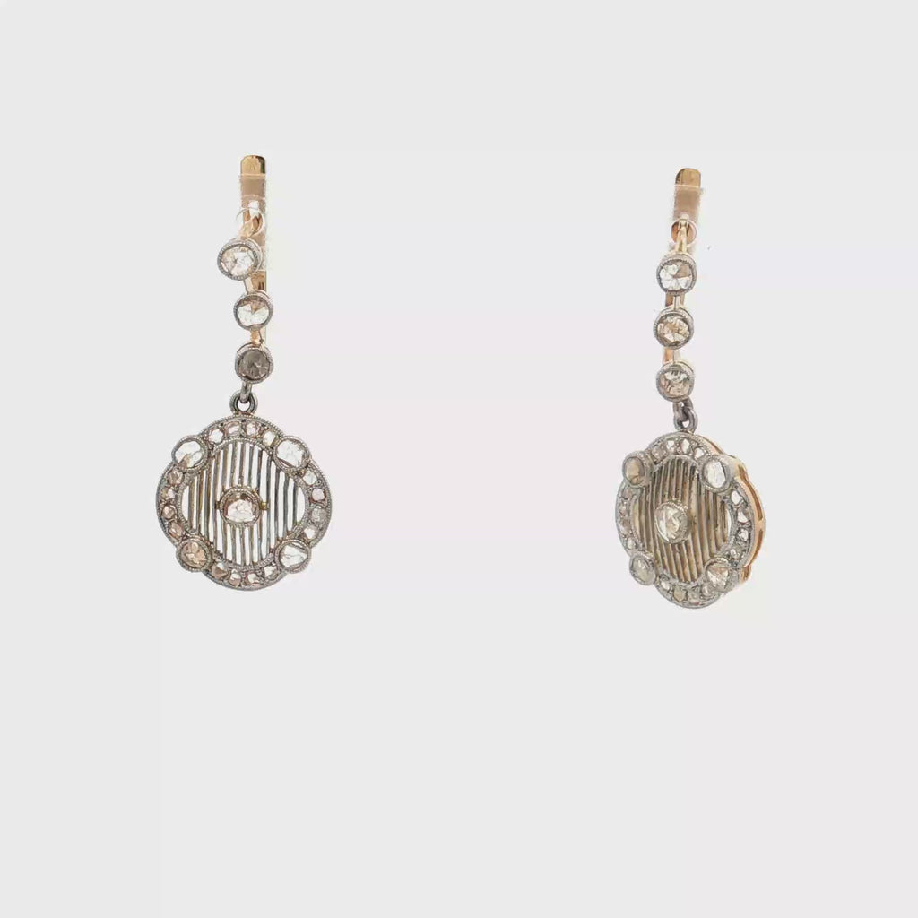 18K Gold & Platinum Estate Rose Cut Diamond Drop Earrings