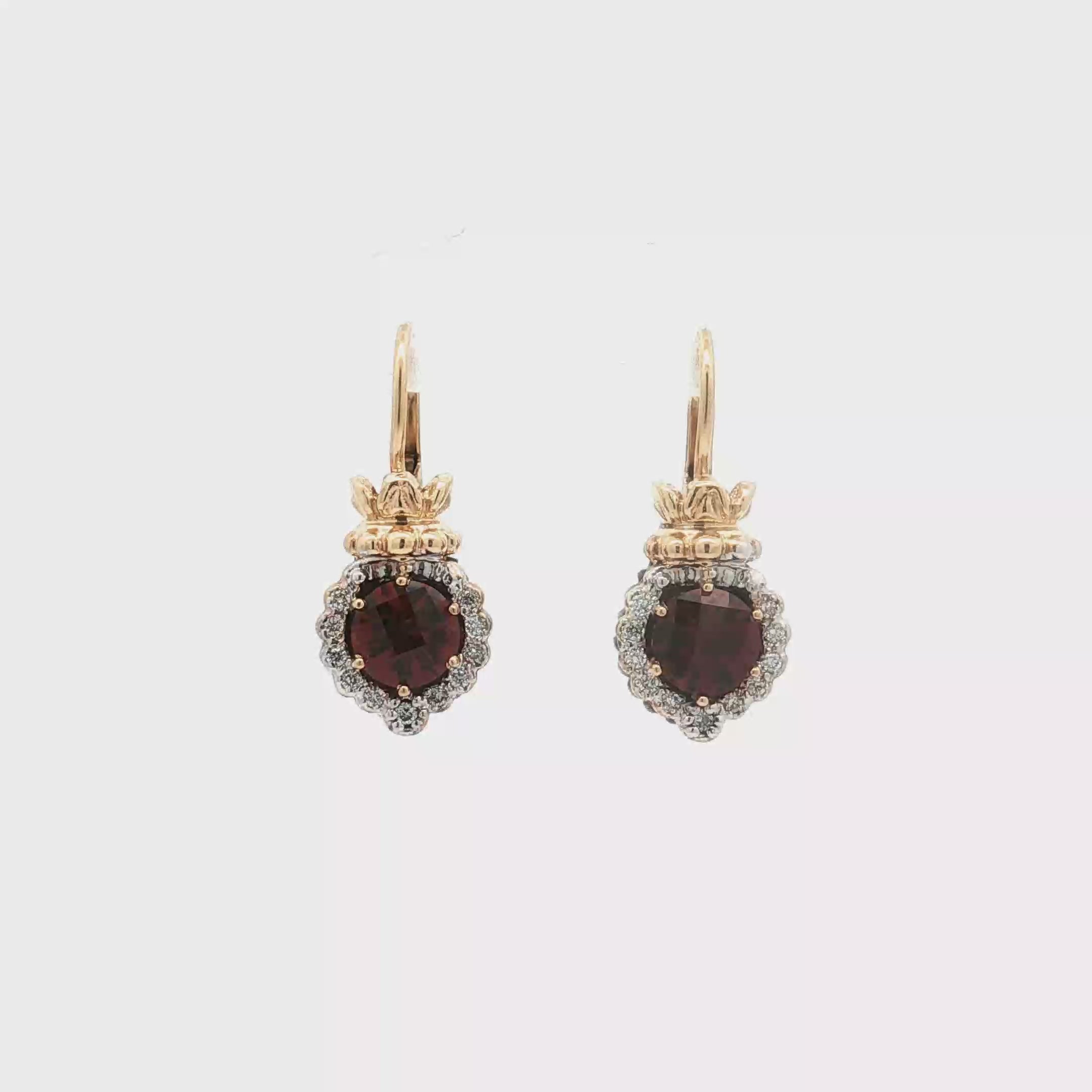 Estate Alwand Vahan 14K Yellow Gold and Sterling Silver Garnet and Diamond Drop Earrings