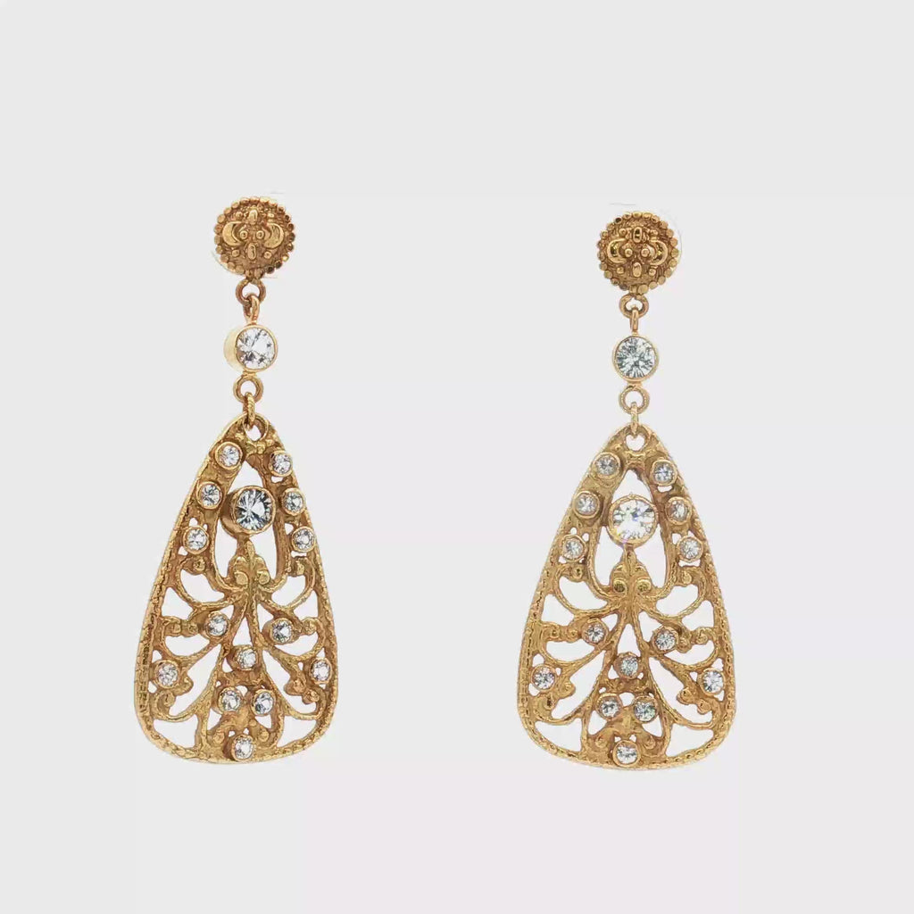 18K Yellow Gold Openwork White Sapphire Drop Earrings
